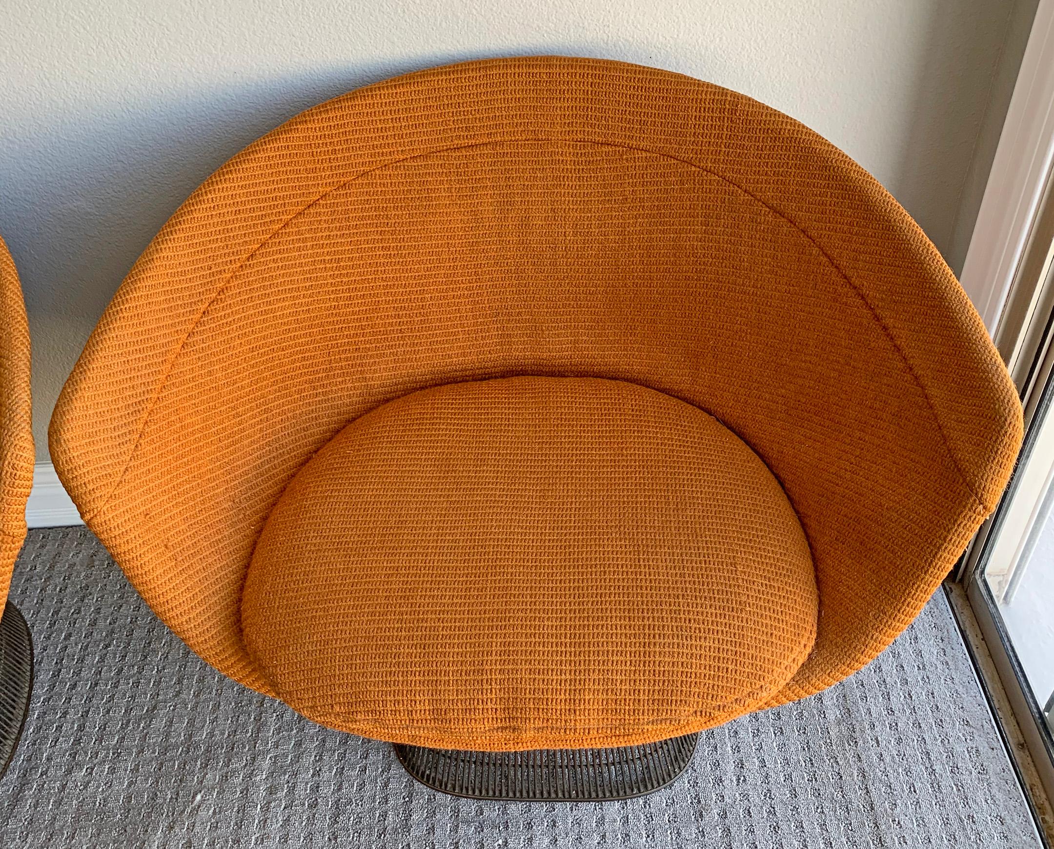 Plated Pair of Early Warren Platner Bronze Lounge Chairs, 1960s