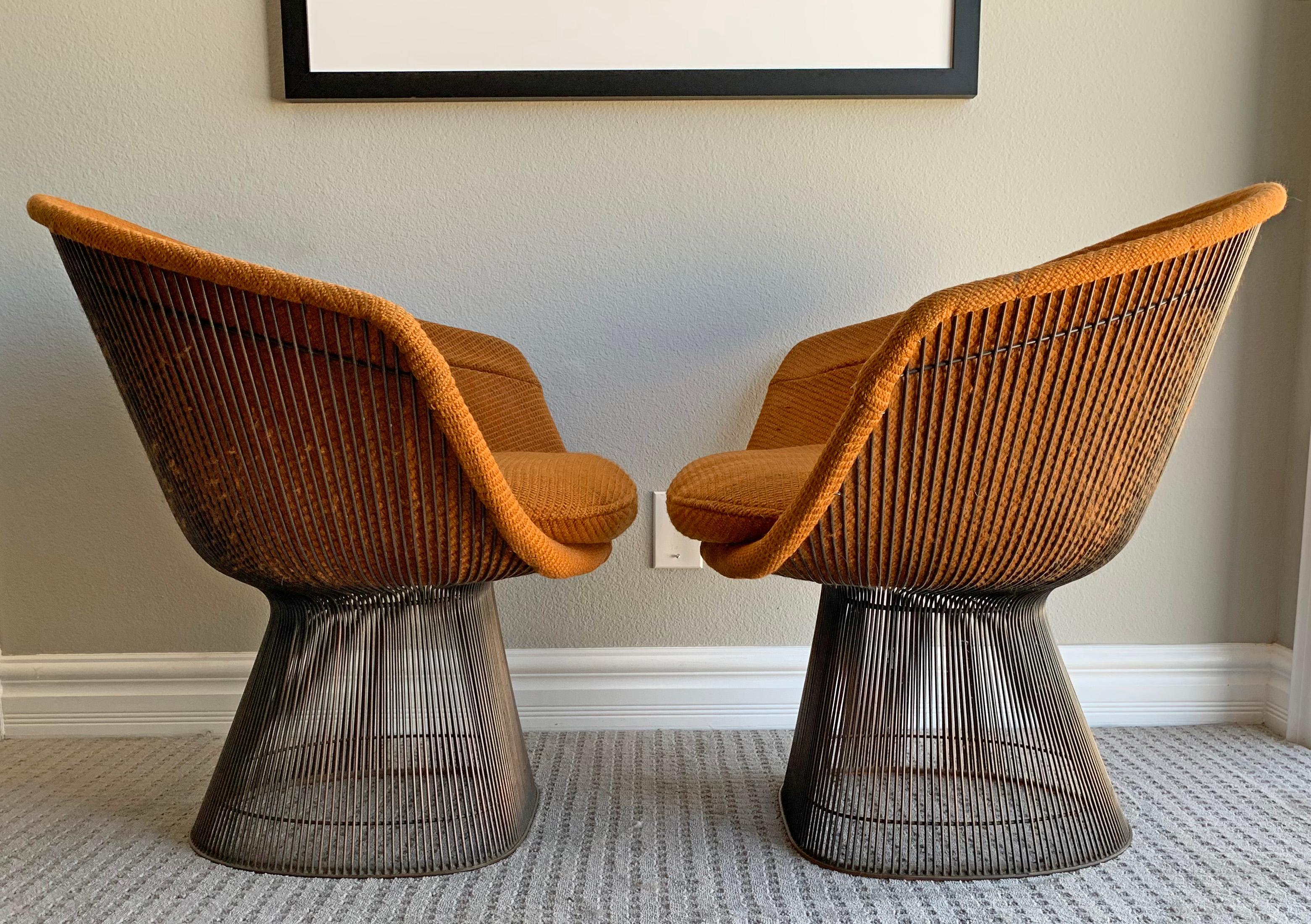 Pair of Early Warren Platner Bronze Lounge Chairs, 1960s In Good Condition In Culver City, CA