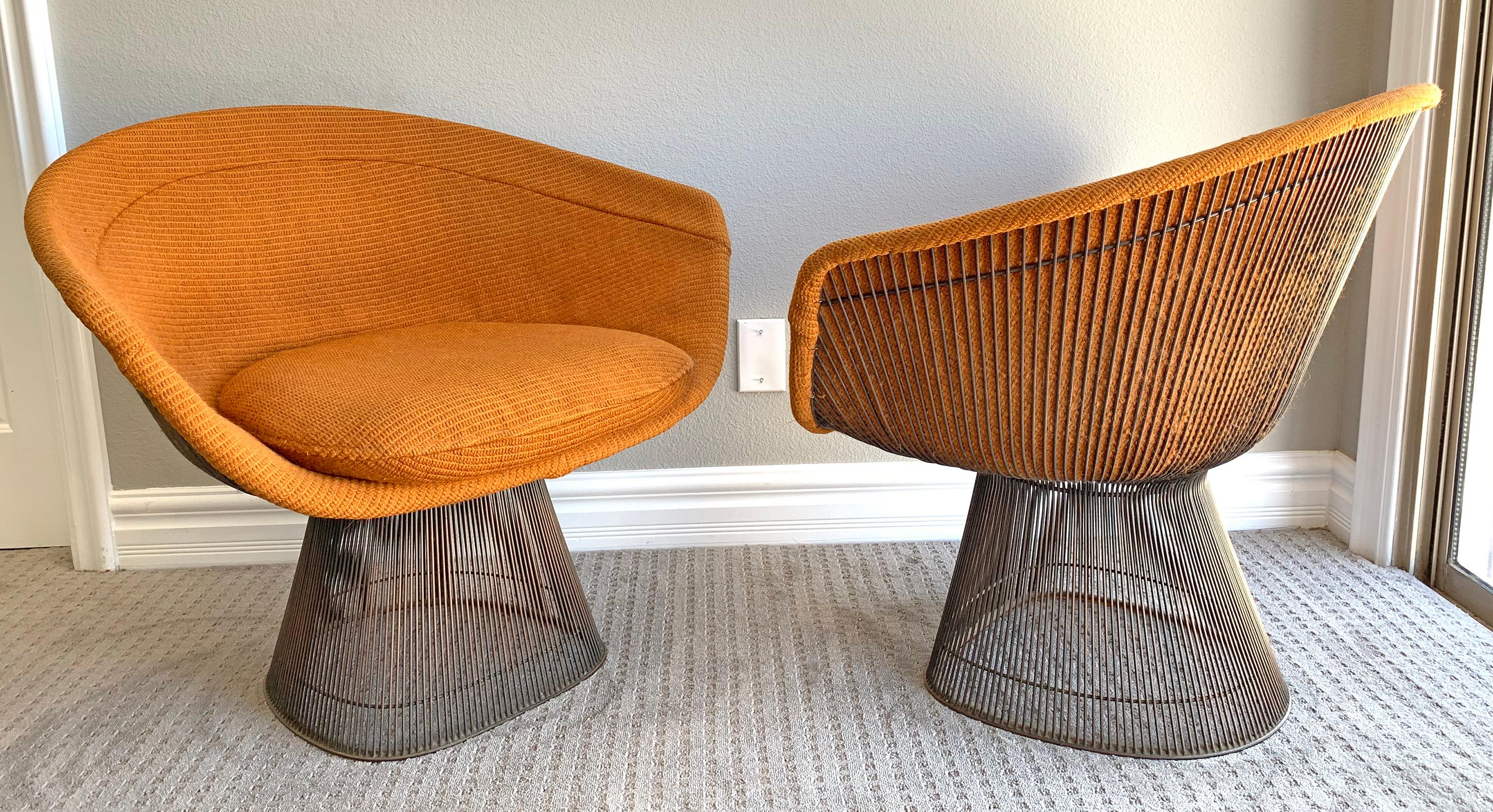 Mid-20th Century Pair of Early Warren Platner Bronze Lounge Chairs, 1960s