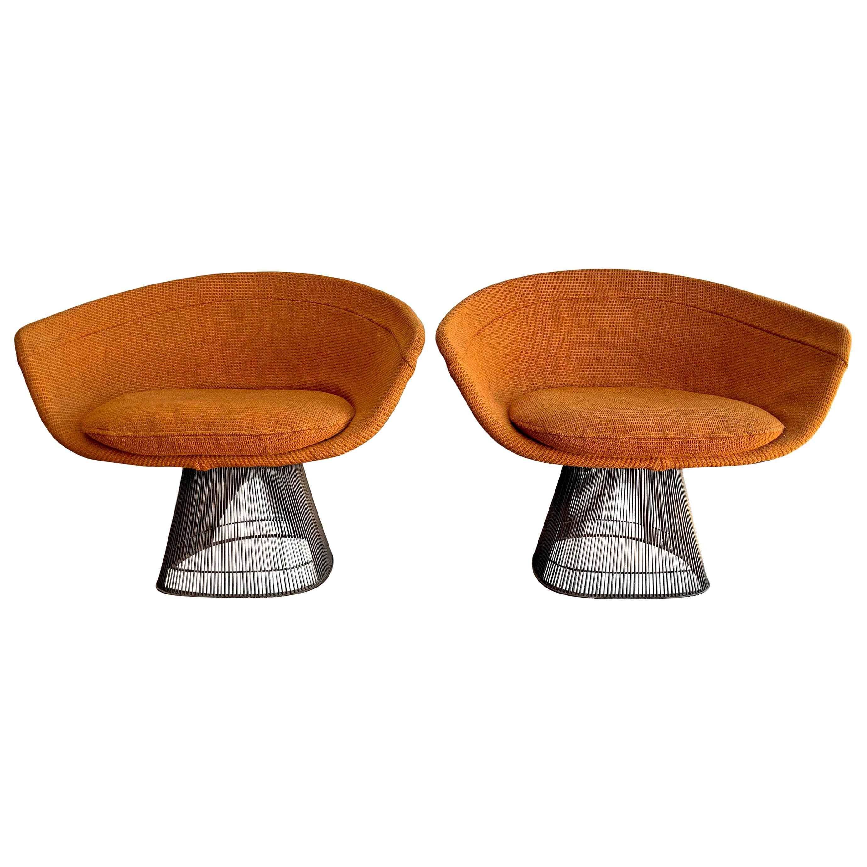 Pair of Early Warren Platner Bronze Lounge Chairs, 1960s