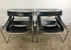 Pair of Early Wassily Chairs by Marcel Breuer for Knoll, Leather and Chrome