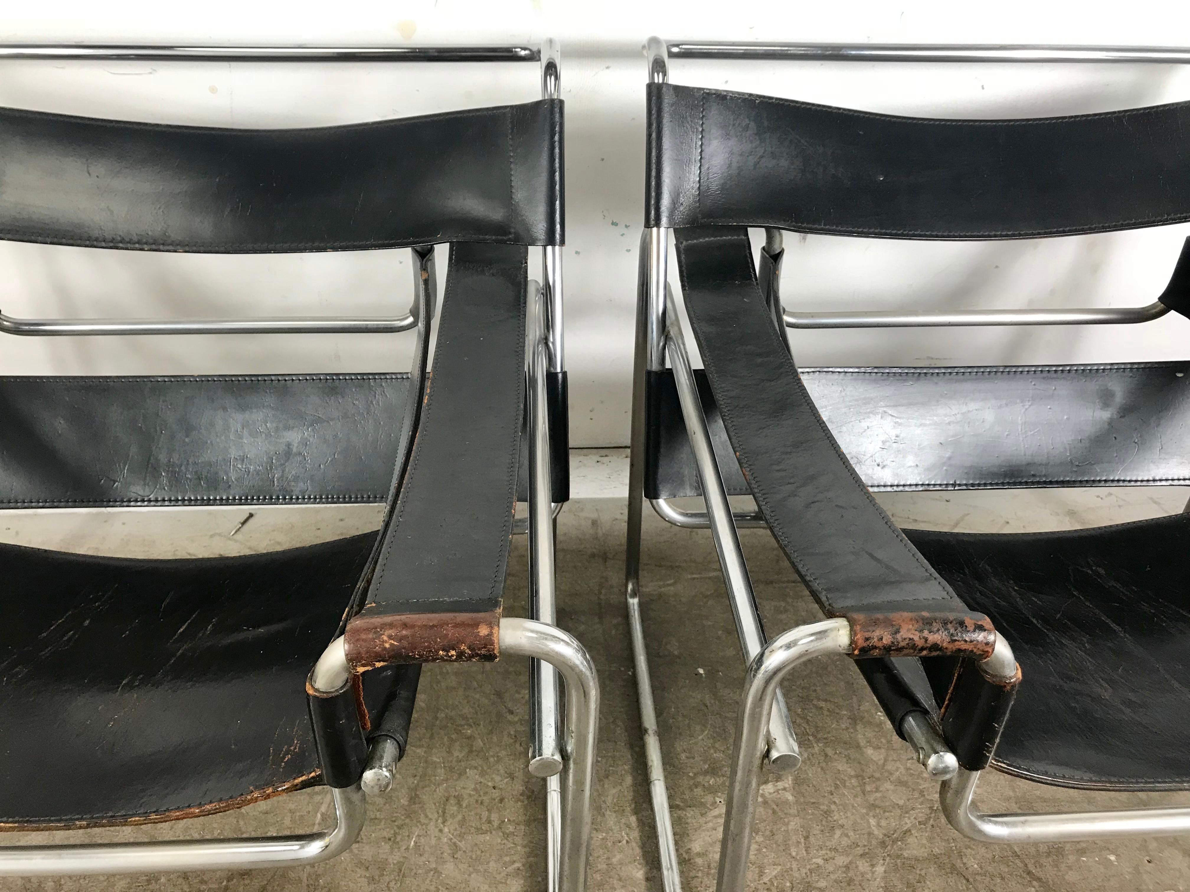 Frühe Wassily-Stühle von Marcel Breuer für Knoll, Leder und Chrom, Paar (Bauhaus) im Angebot