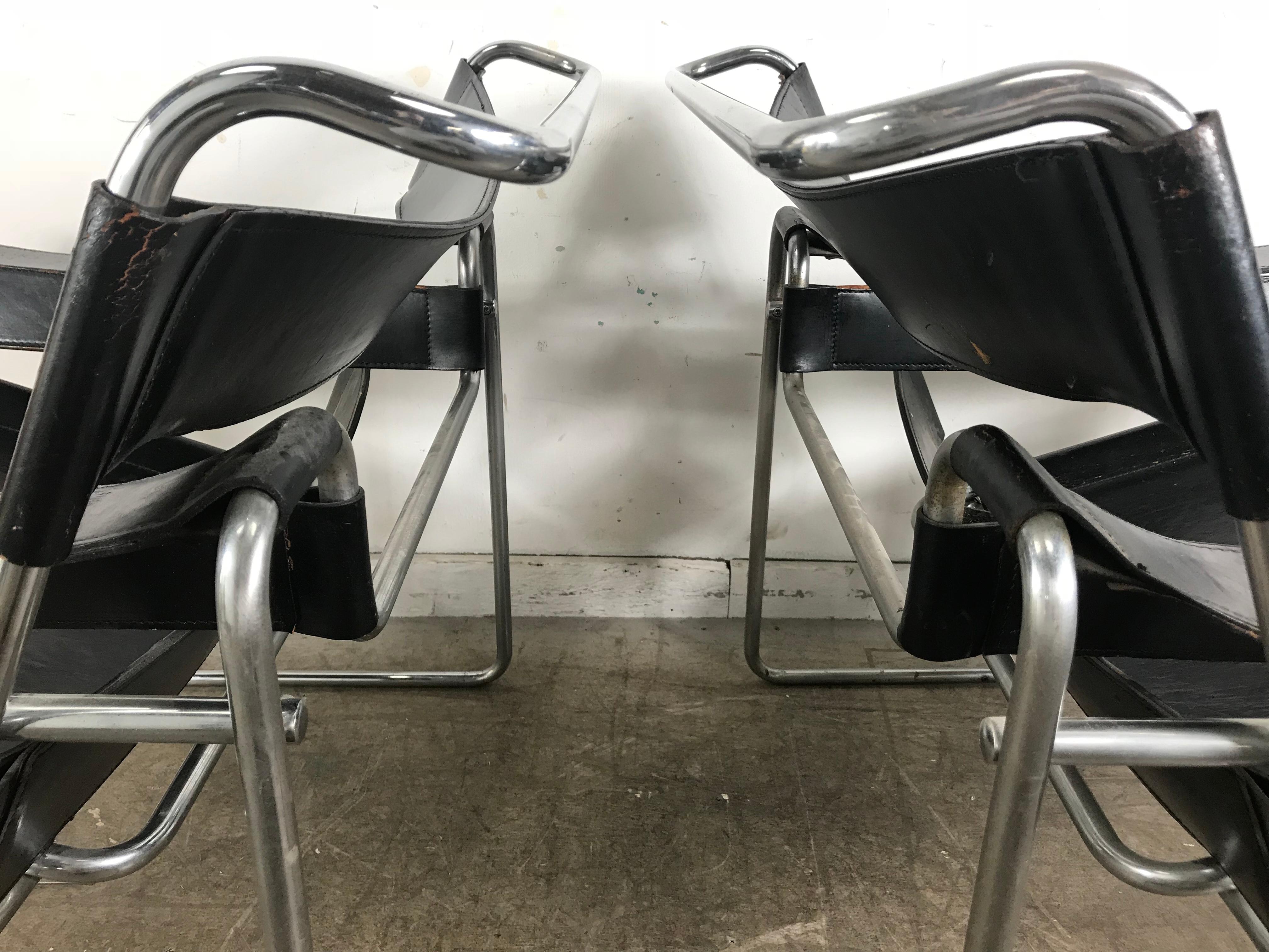Pair of Early Wassily Chairs by Marcel Breuer for Knoll, Leather and Chrome In Good Condition For Sale In Buffalo, NY