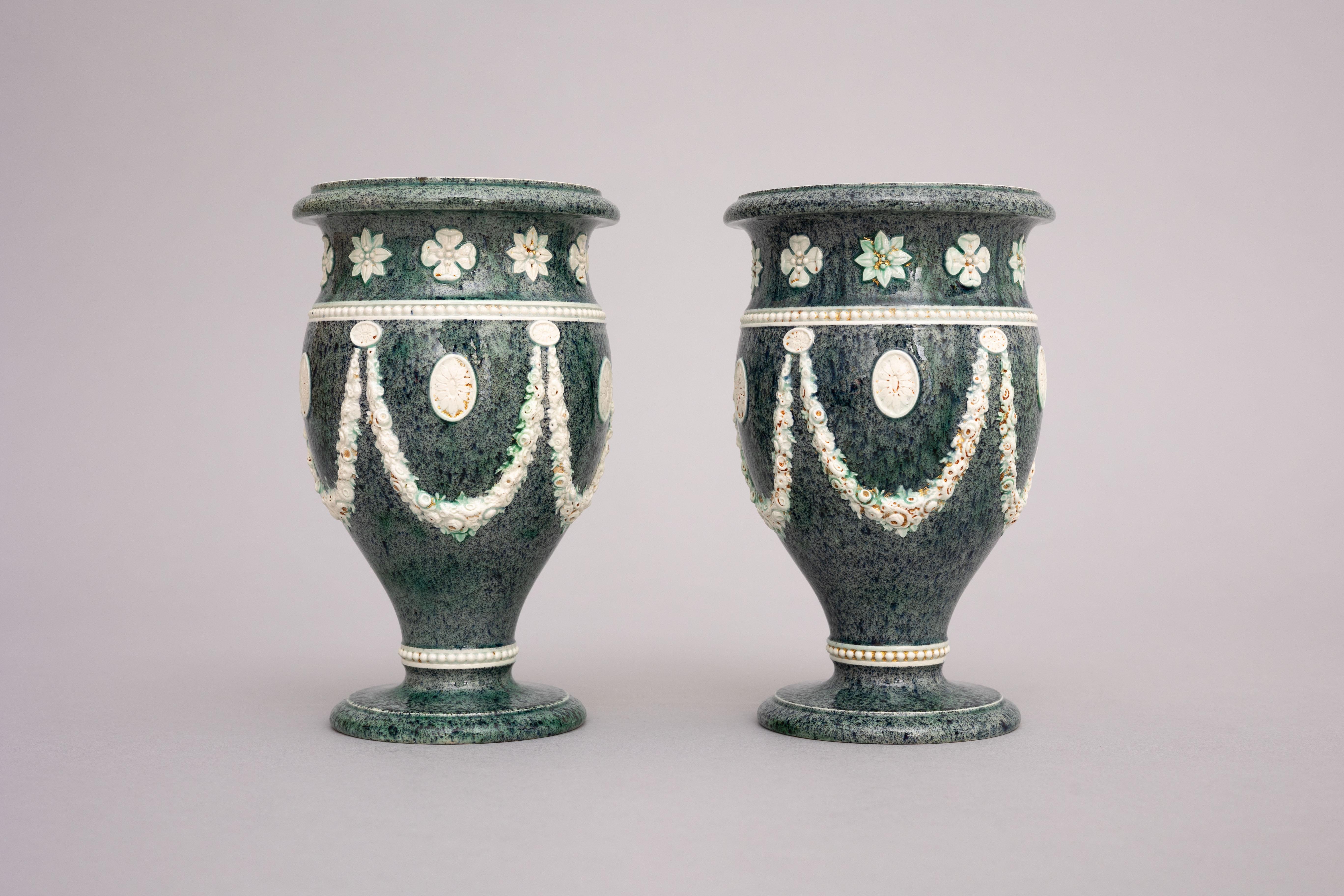 British Pair of Early Wedgwood Pearlware Porphyry Urns