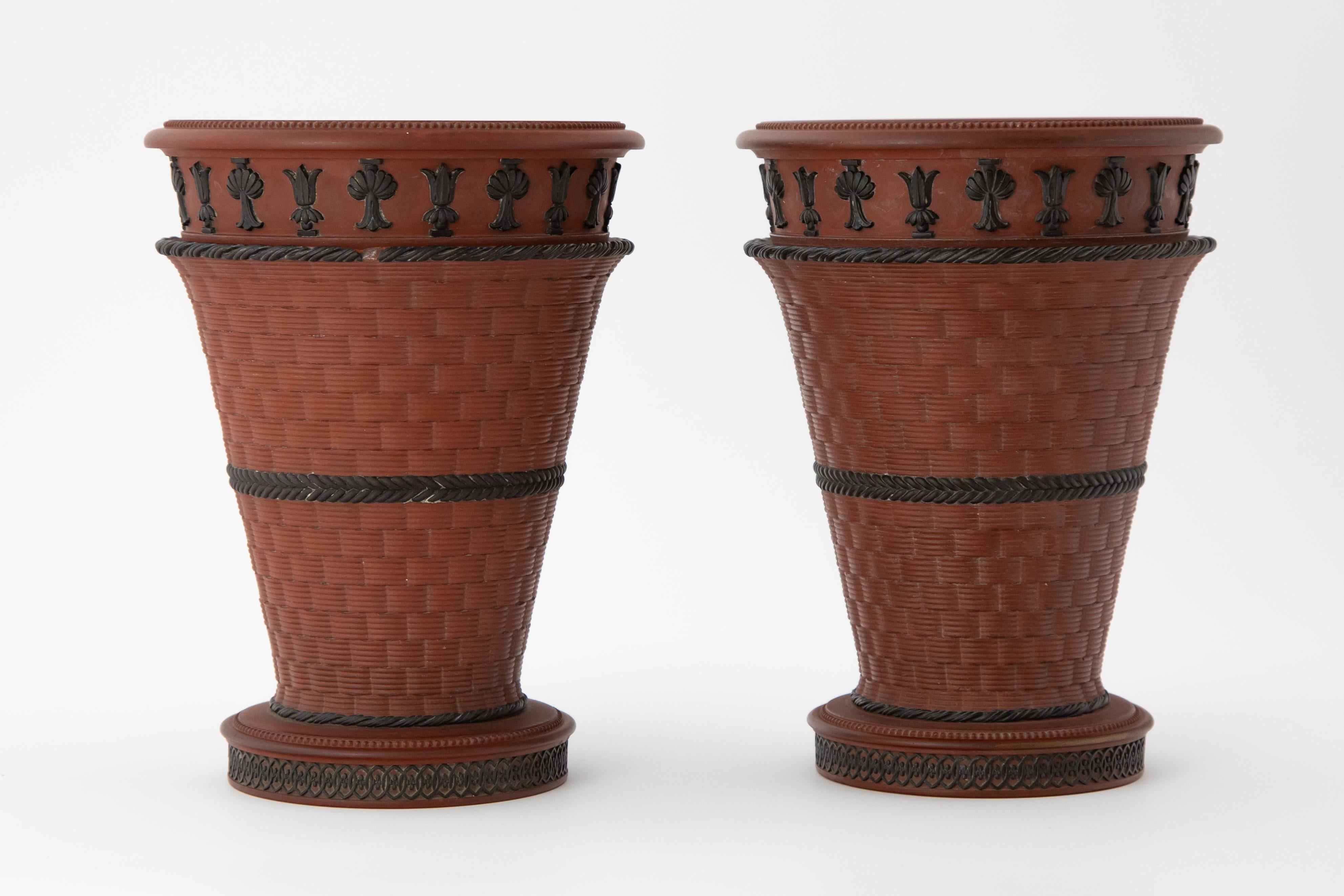 Egyptian Revival Pair of Early Wedgwood Rosso Antico Jardinières