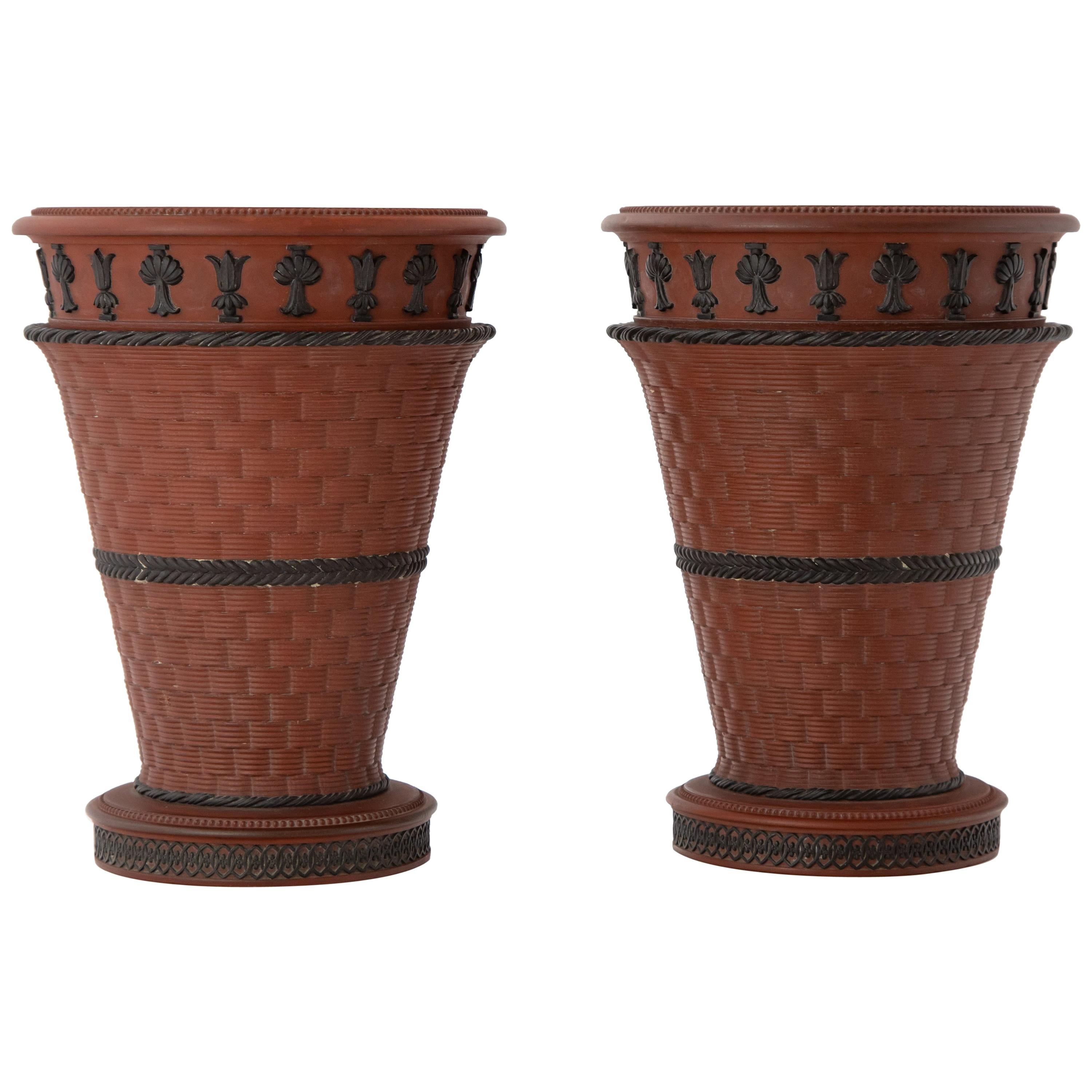 Pair of Early Wedgwood Rosso Antico Jardinières