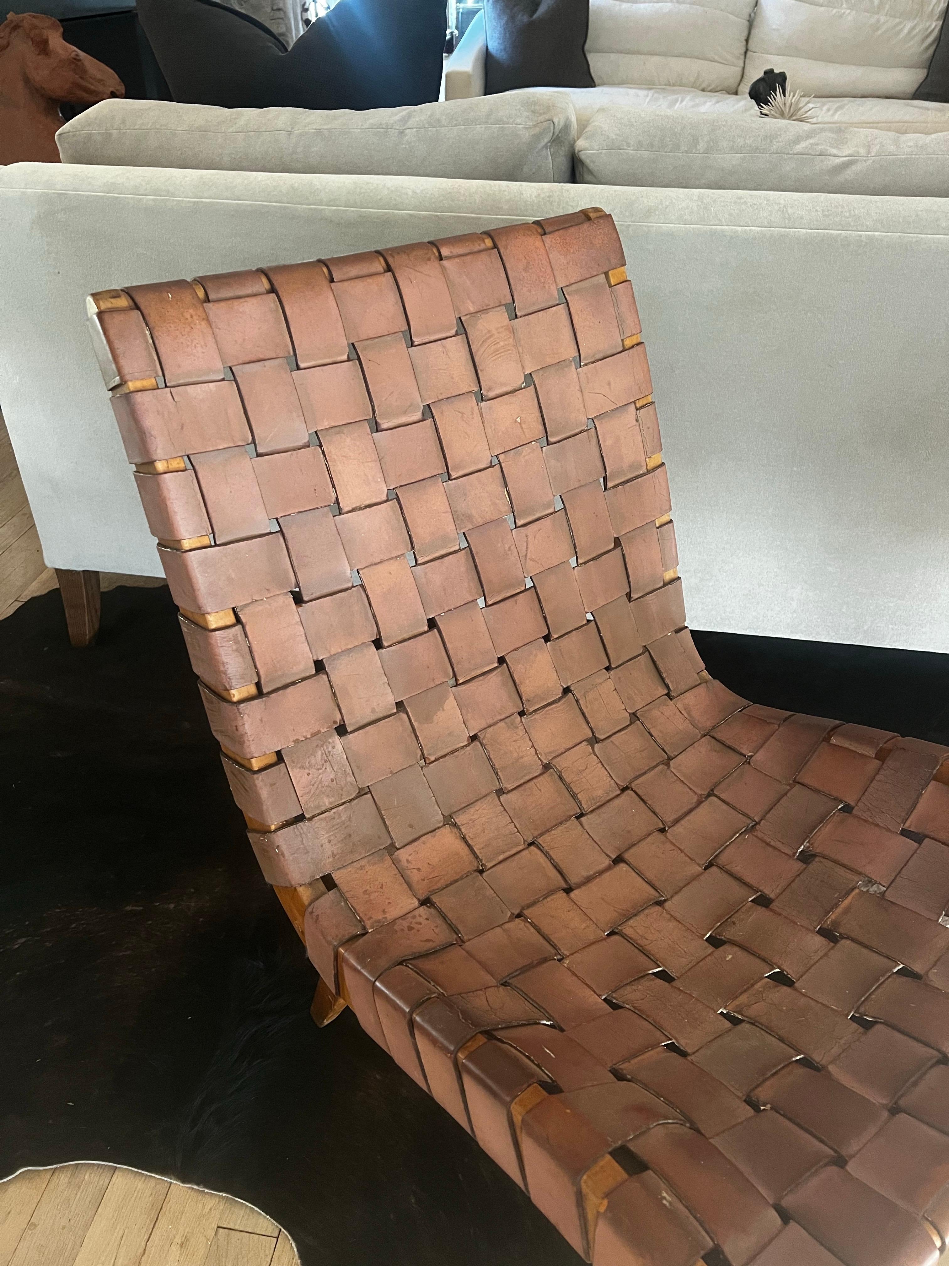 Paar frühgewebte Leder-Loungesessel von Jens Risom für Knoll (Handgewebt) im Angebot