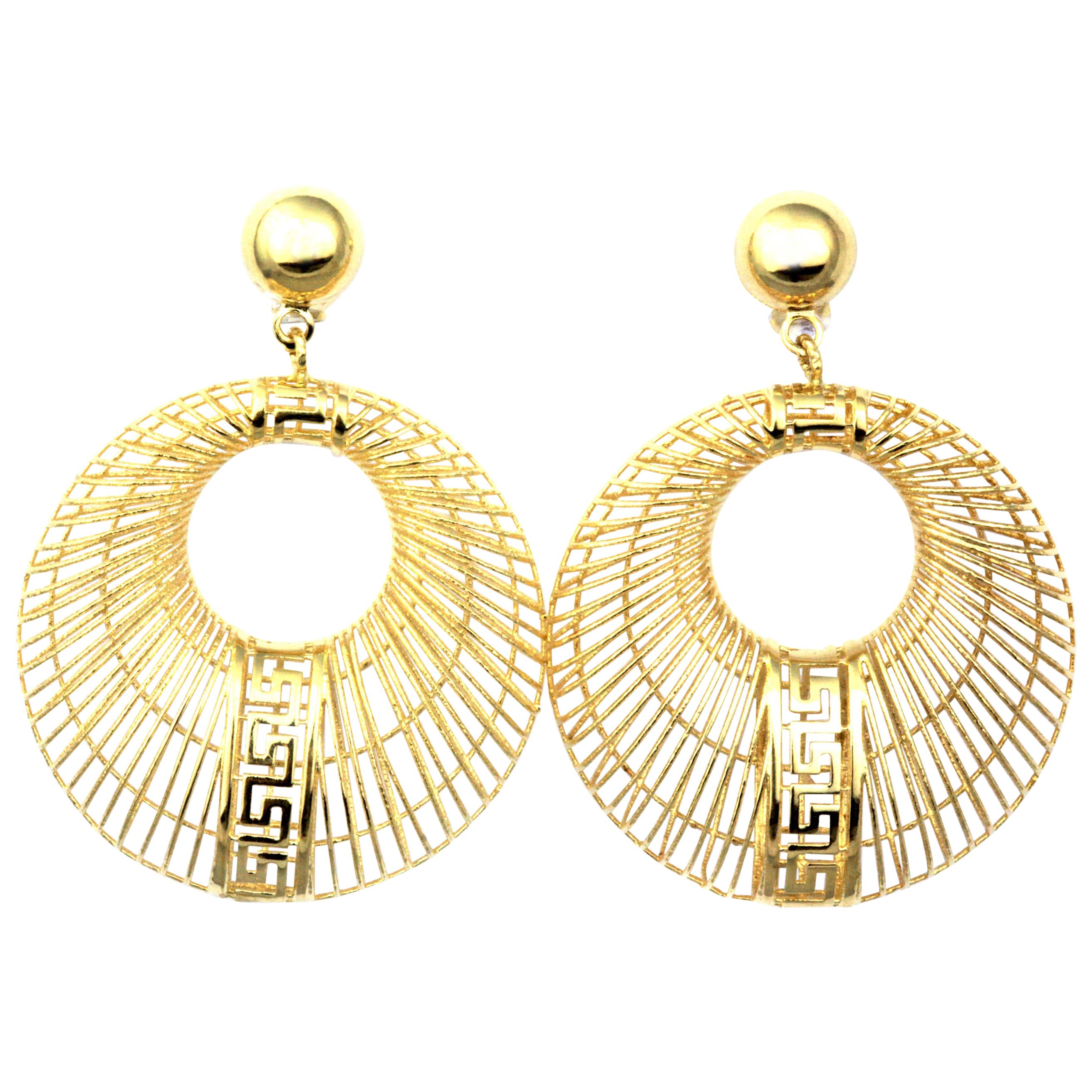 Pair of Earrings and Matching Pendant, Greek Key Design in 18 Karat Yellow Gold For Sale