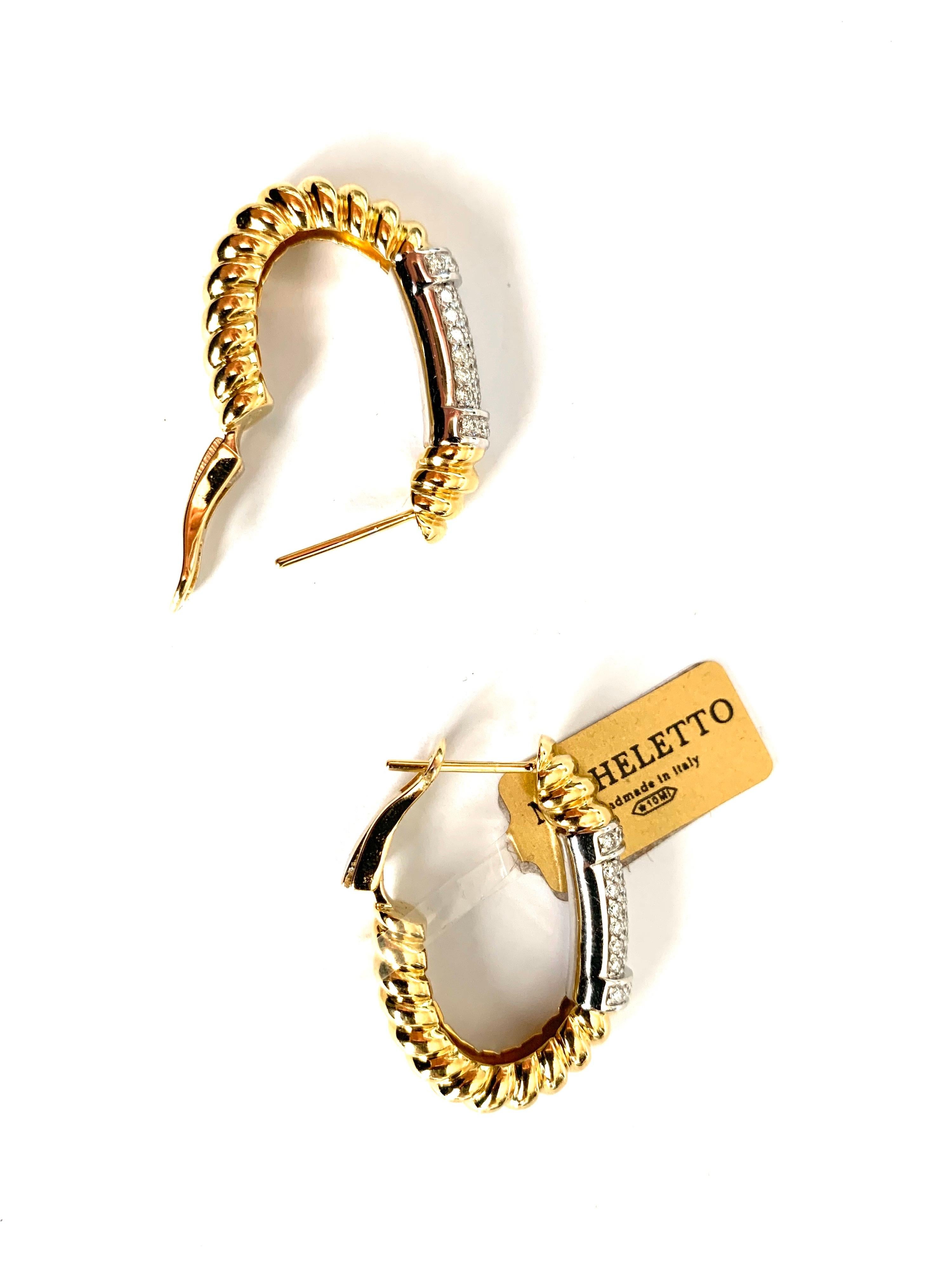 Women's Rope Earrings in 18K Yellow Gold with White Diamonds For Sale