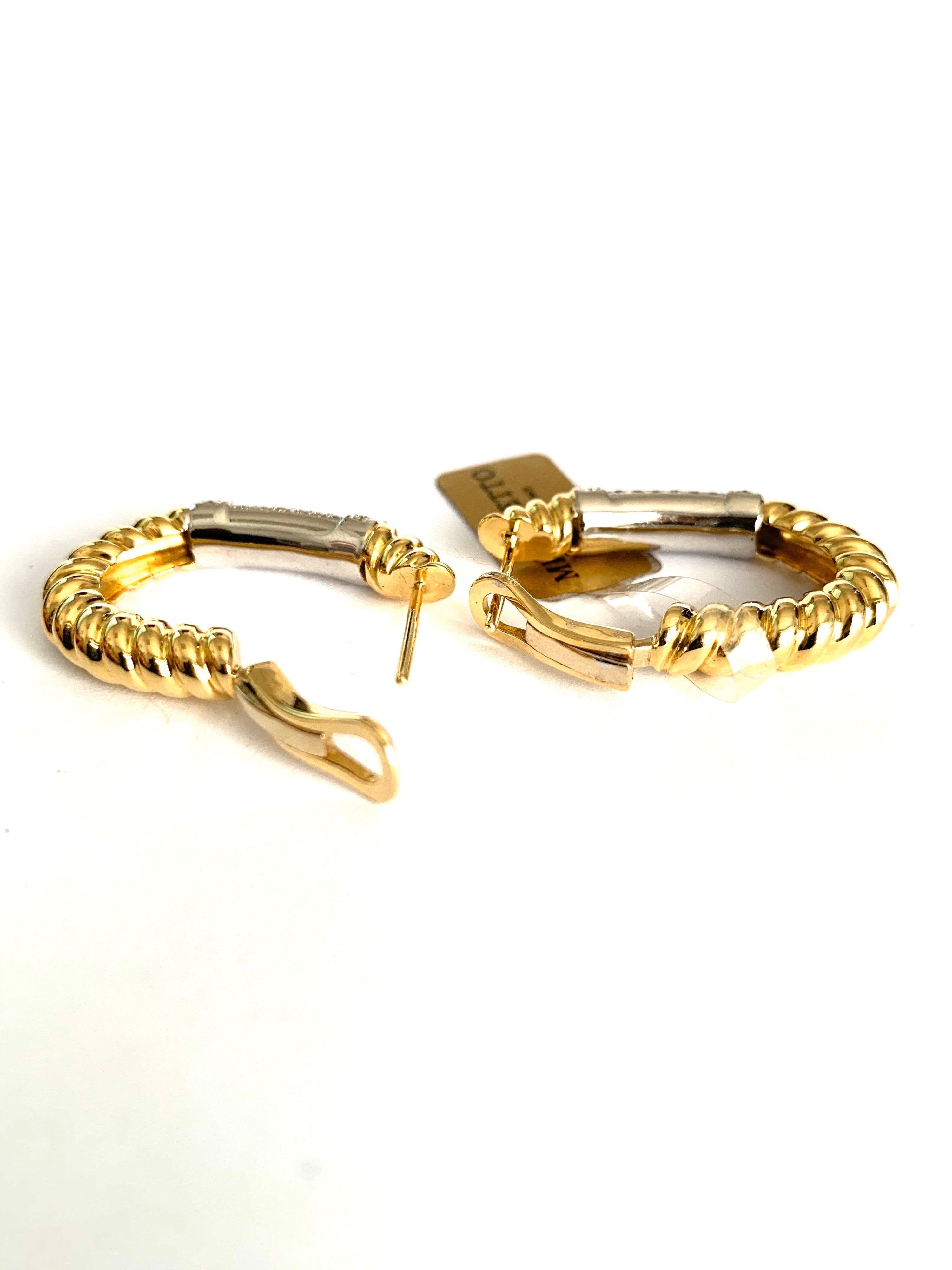 Rope Earrings in 18K Yellow Gold with White Diamonds For Sale 1