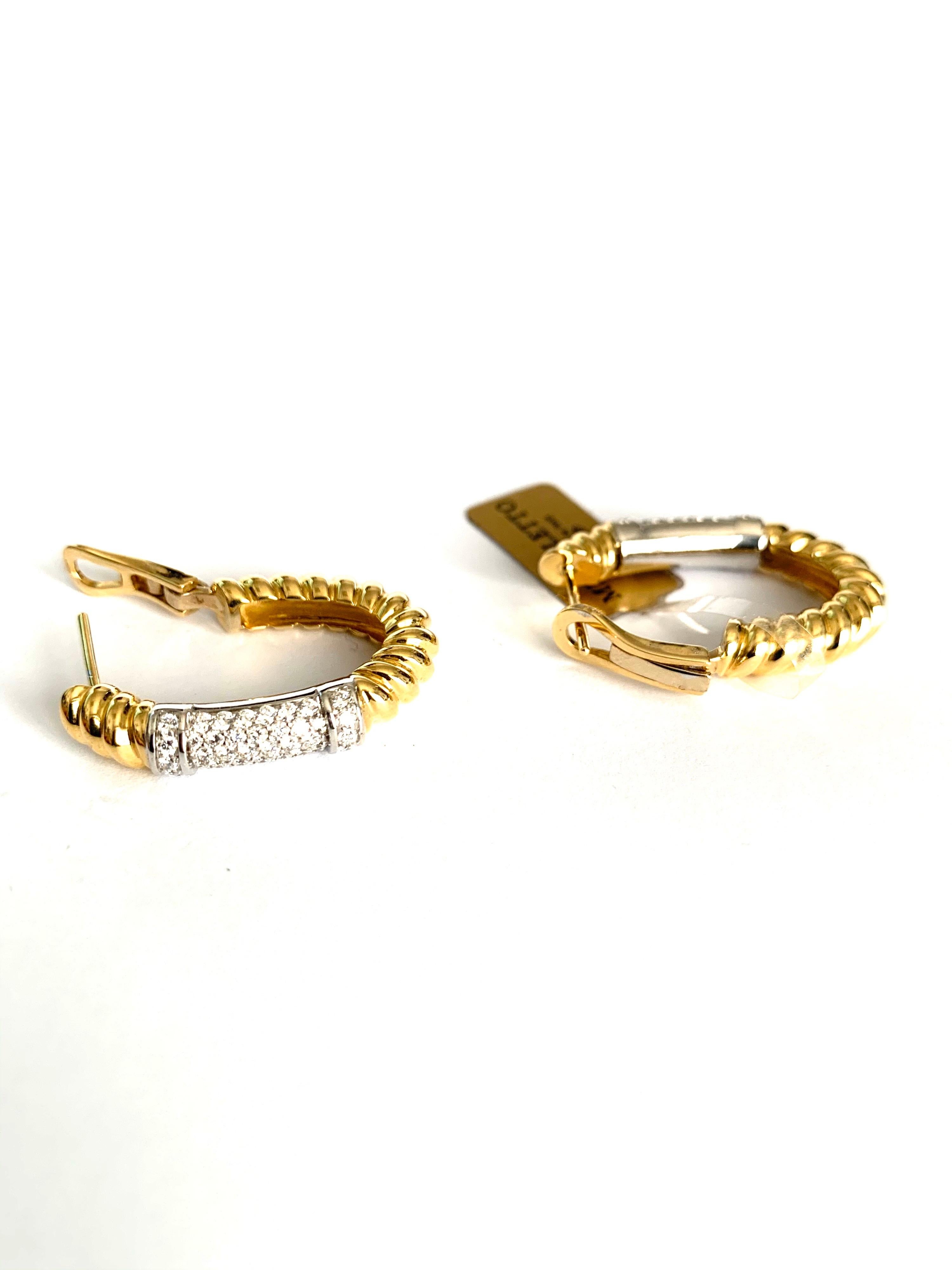 Rope Earrings in 18K Yellow Gold with White Diamonds For Sale 2