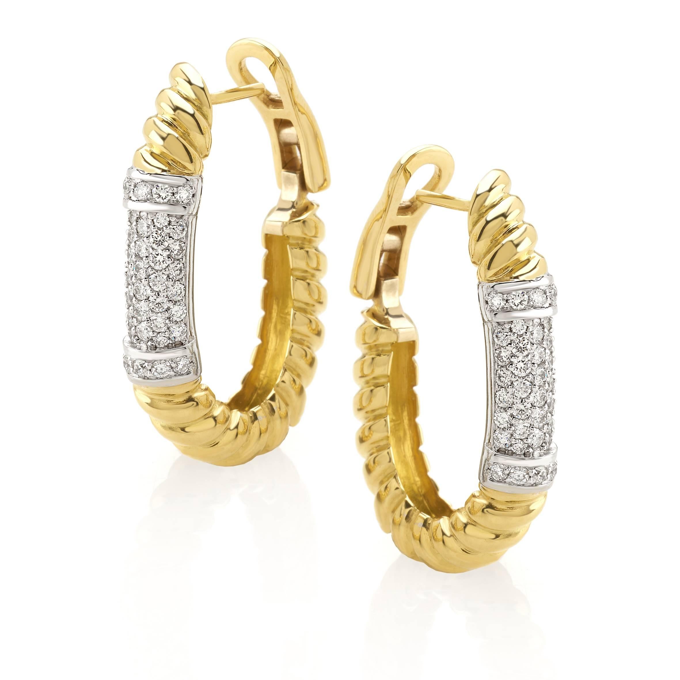 Rope earrings in 18 kt  yellow gold and white diamonds 
This is a traditional collection in Micheletto 

the total weight of the gold is  gr 19.60
the total weight of the white diamonds is ct 1.23 - color GH clarity VVS1

STAMP: 10 MI ITALY 750

The