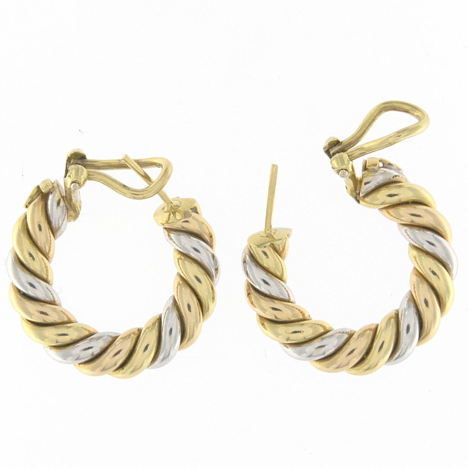 Rope pair of earring in 18 kt  yellow white  rose gold 
This is a traditional collection in Micheletto 

the total weight of the gold is  gr 18.00

STAMP: 10 MI ITALY 750

The full set is available