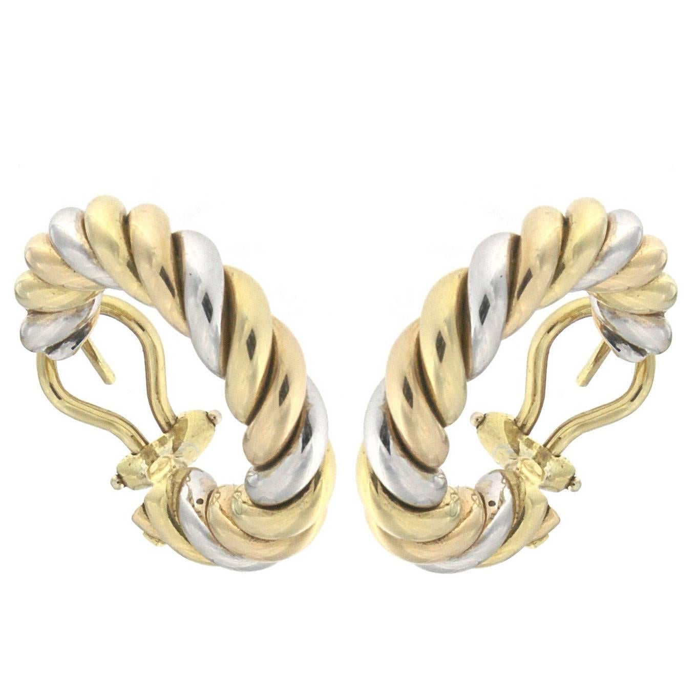 Pair of Earrings from the Collection "Rope" 18 Karat Yellow White and Rose Gold