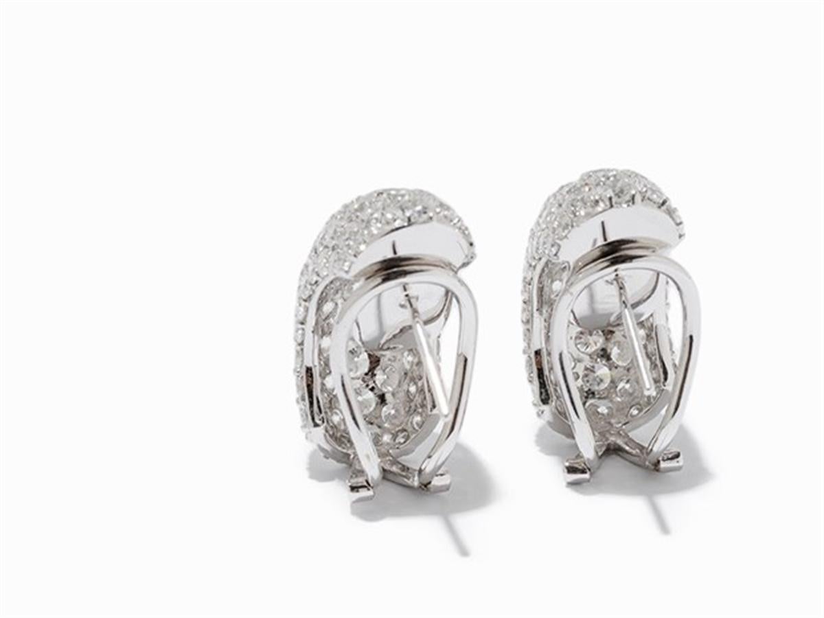 Women's Pair of Earrings with Opulent Sparkling Diamond Trimming, 18 Karat Gold