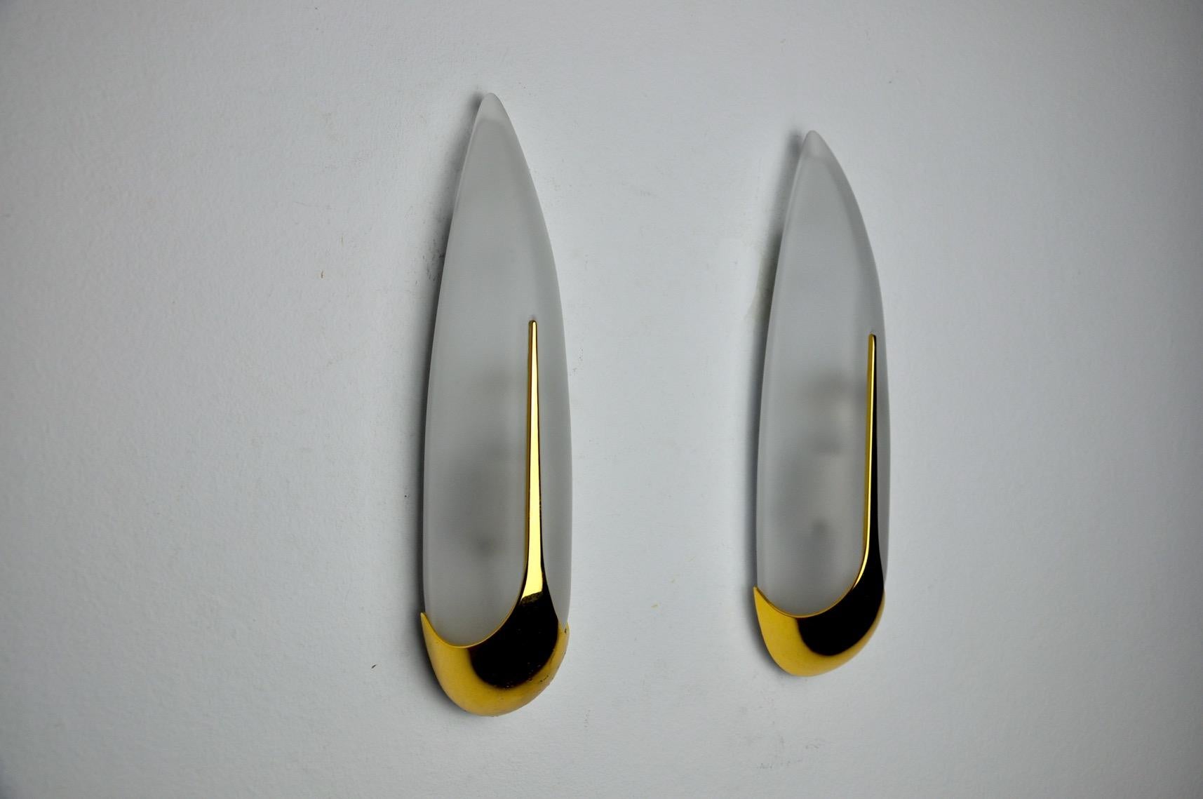 Spanish Pair of ears of corn scons by idearte, frosted glass, Spain, 1980 For Sale