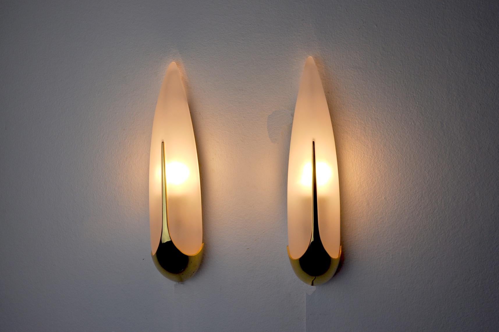 Pair of ears of corn scons by idearte, frosted glass, Spain, 1980 In Good Condition For Sale In BARCELONA, ES