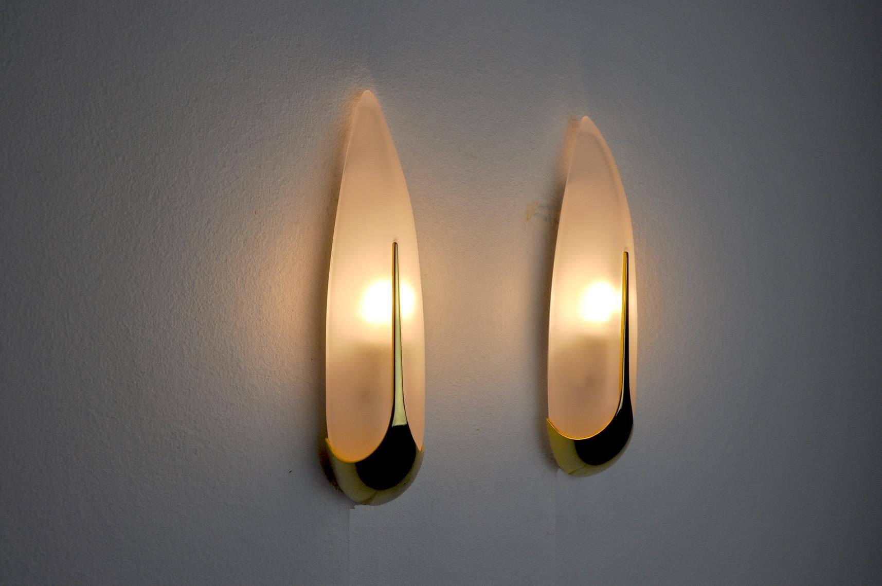 Late 20th Century Pair of ears of corn scons by idearte, frosted glass, Spain, 1980 For Sale