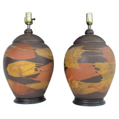 Pair of Earth Tone Pottery Table Lamps