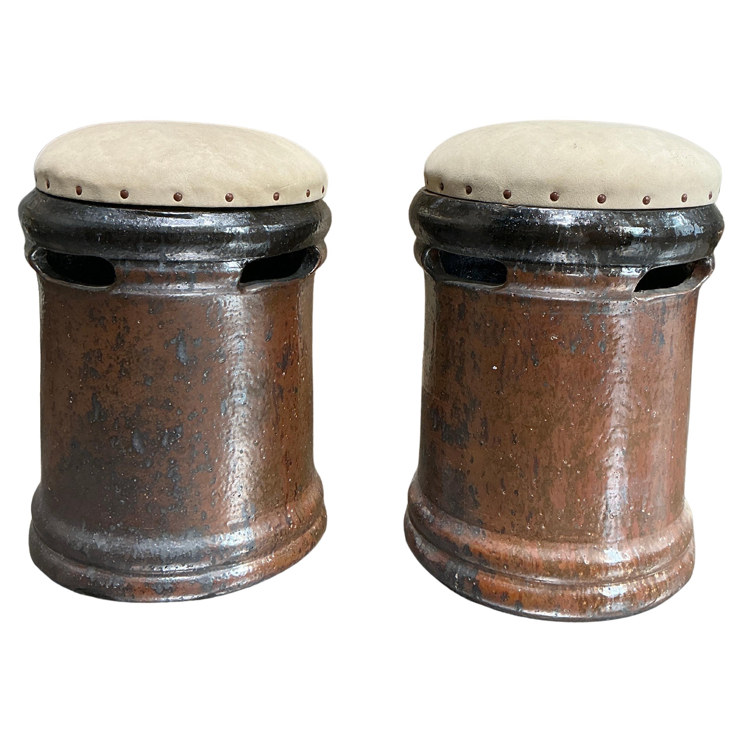 Pair of earthenware French stools circa 1950