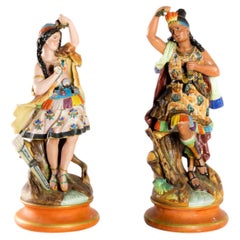 Pair of Earthenware Inca Couple Sculptures, Montereau Faienceries, 19th Century