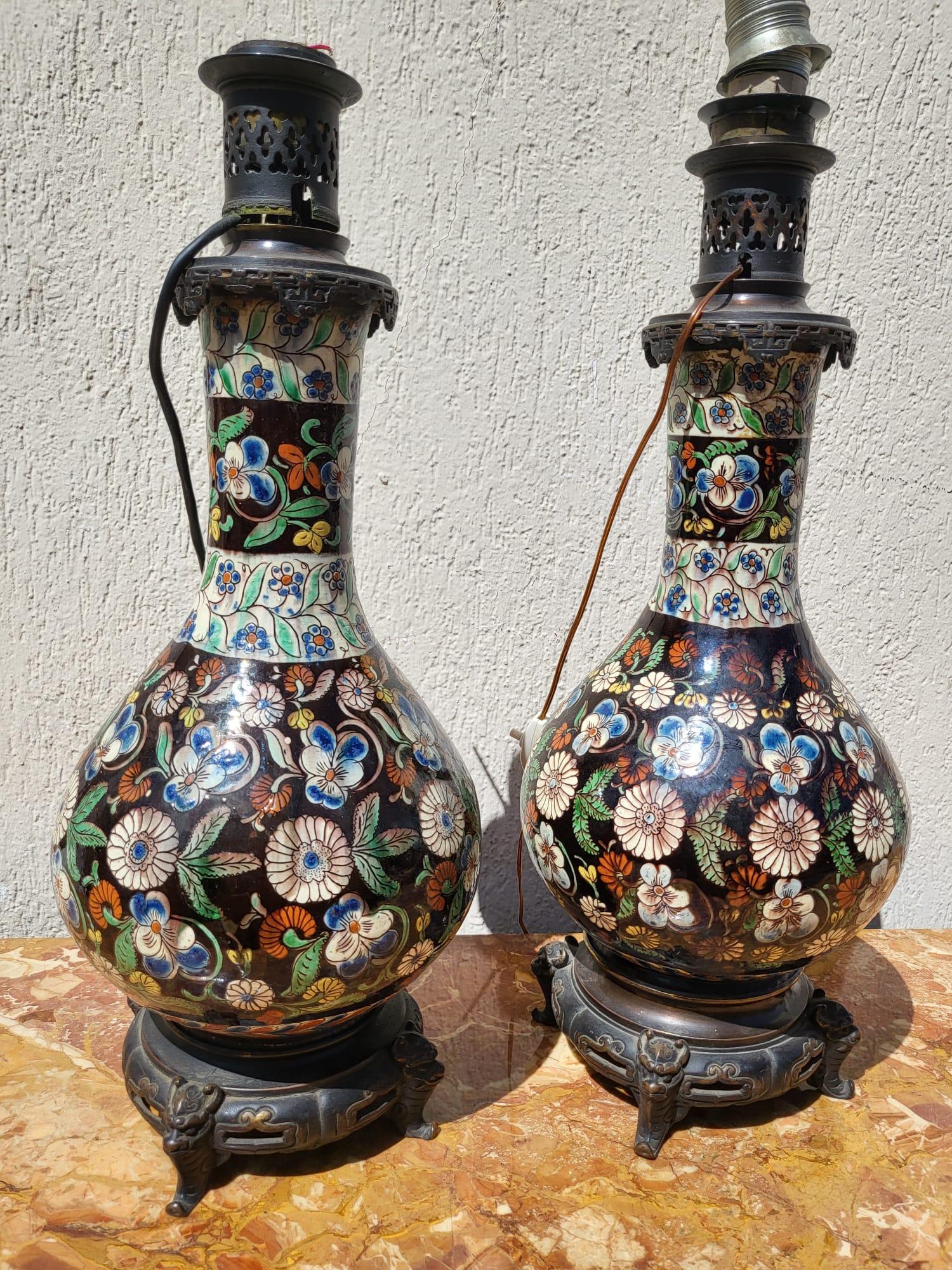 Pair Of Earthenware Lamps From Thun, Late 19th Century For Sale 7