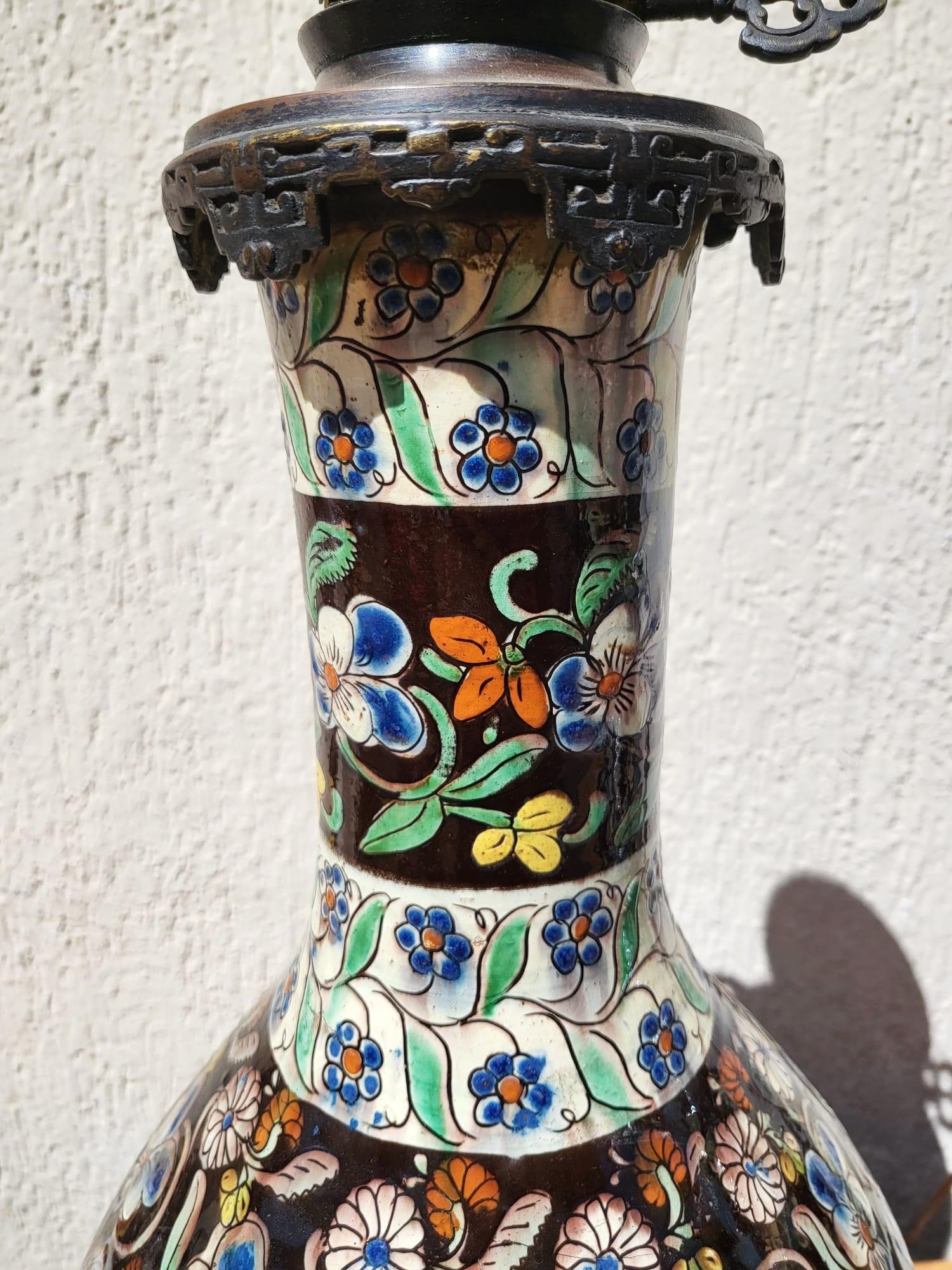 European Pair Of Earthenware Lamps From Thun, Late 19th Century For Sale