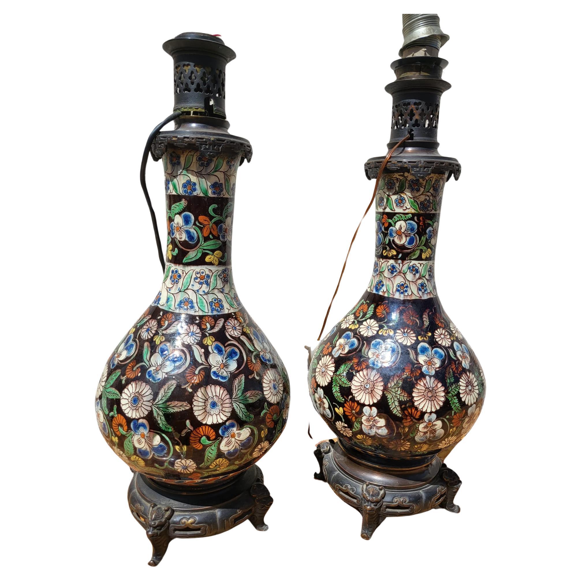 Pair Of Earthenware Lamps From Thun, Late 19th Century