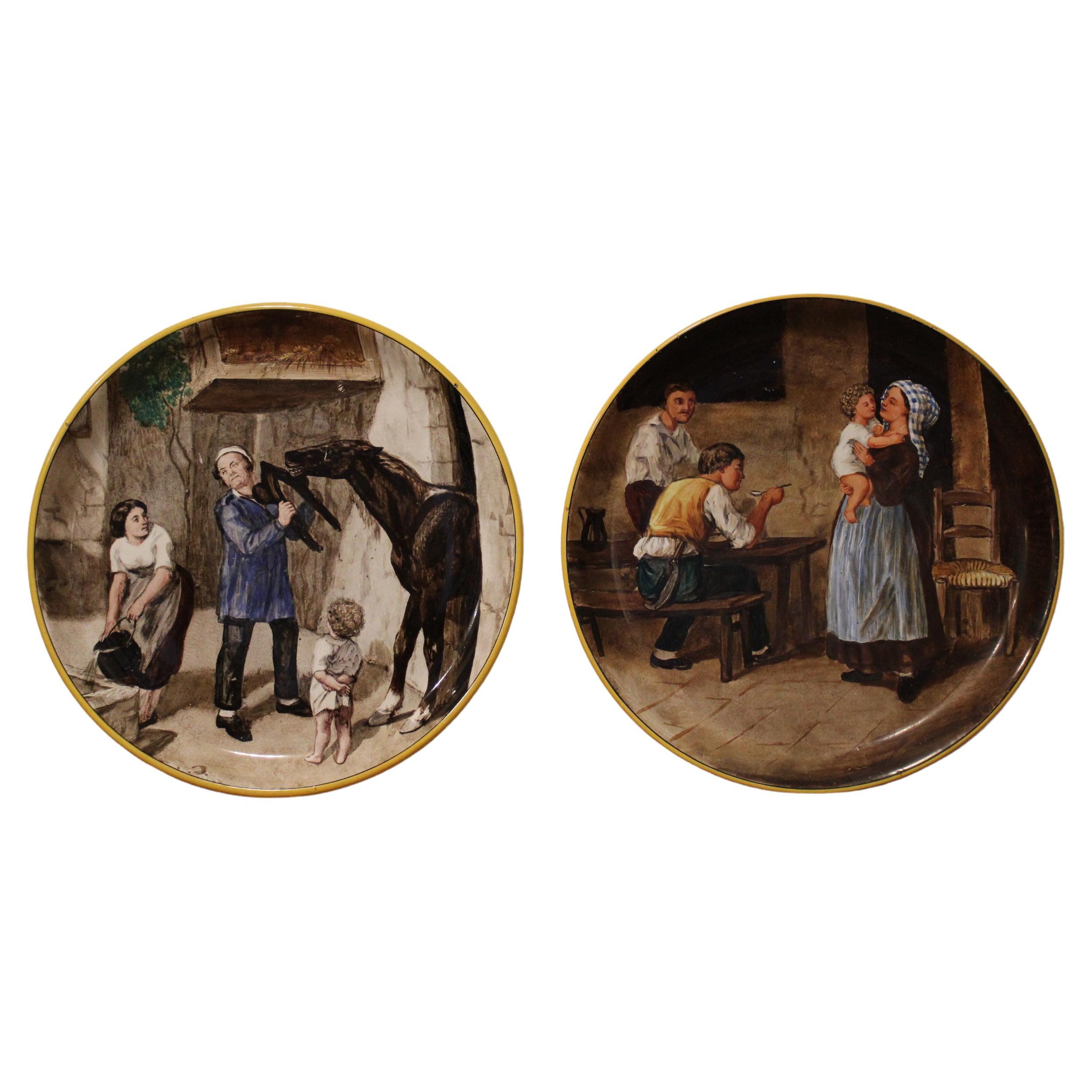 Pair of Earthenware Plates, Creil Et Montereau Manufacturer, France 19th Century For Sale