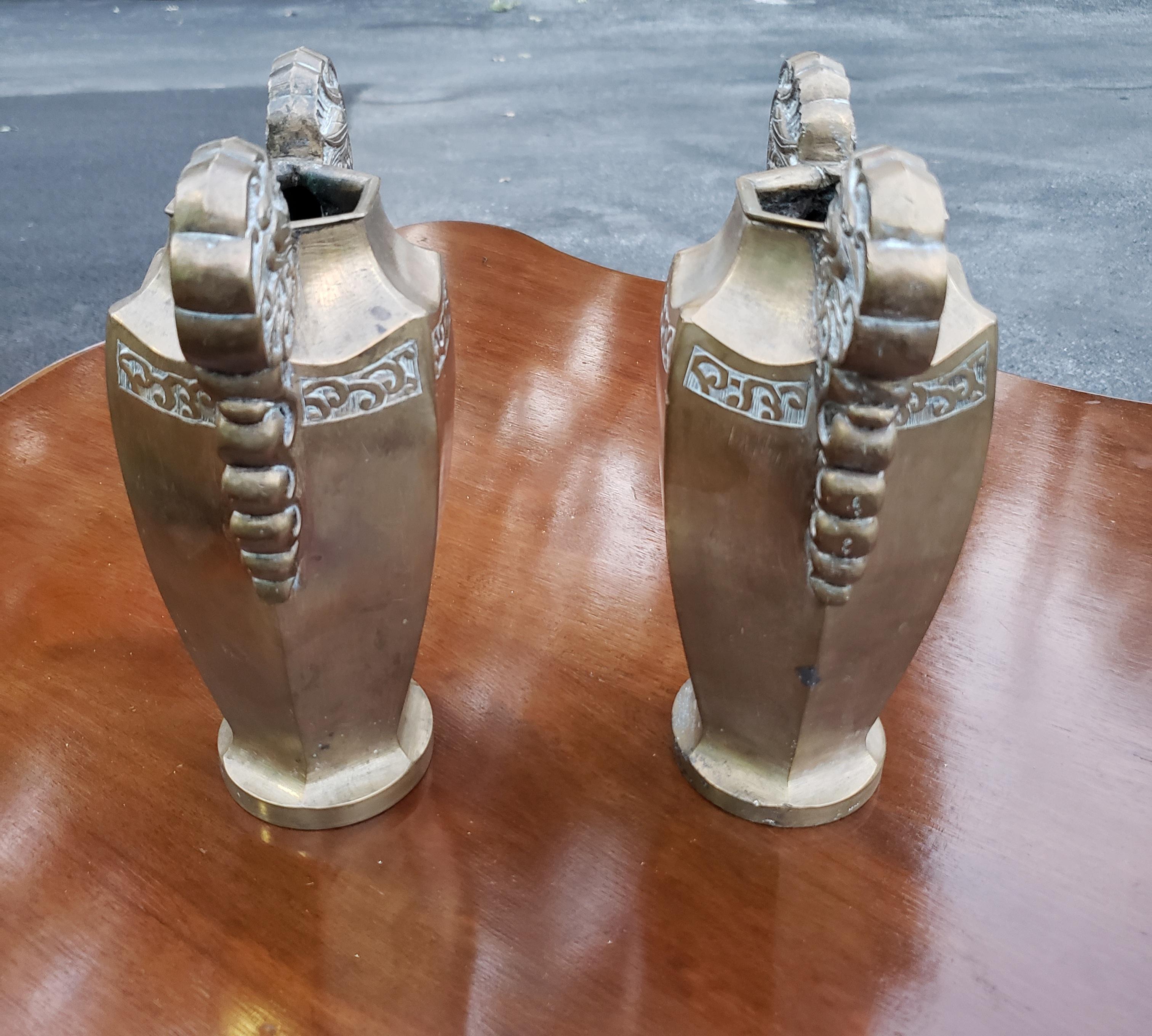 Anglo-Japanese Pair of East Asian Cast Bronze Vases For Sale