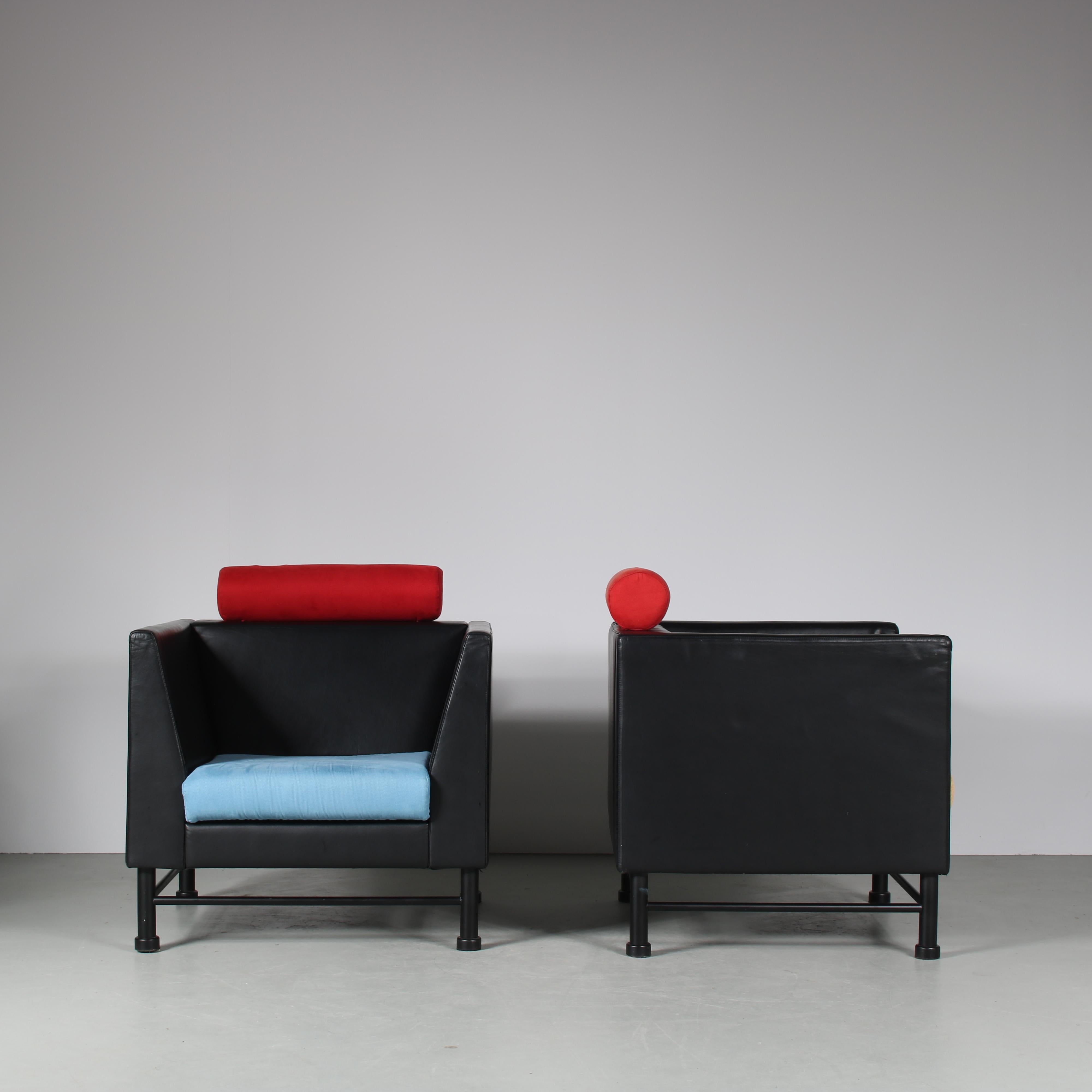 European Pair of “East Side” Chairs by Ettore Sottsass for Knoll International, USA, 1980