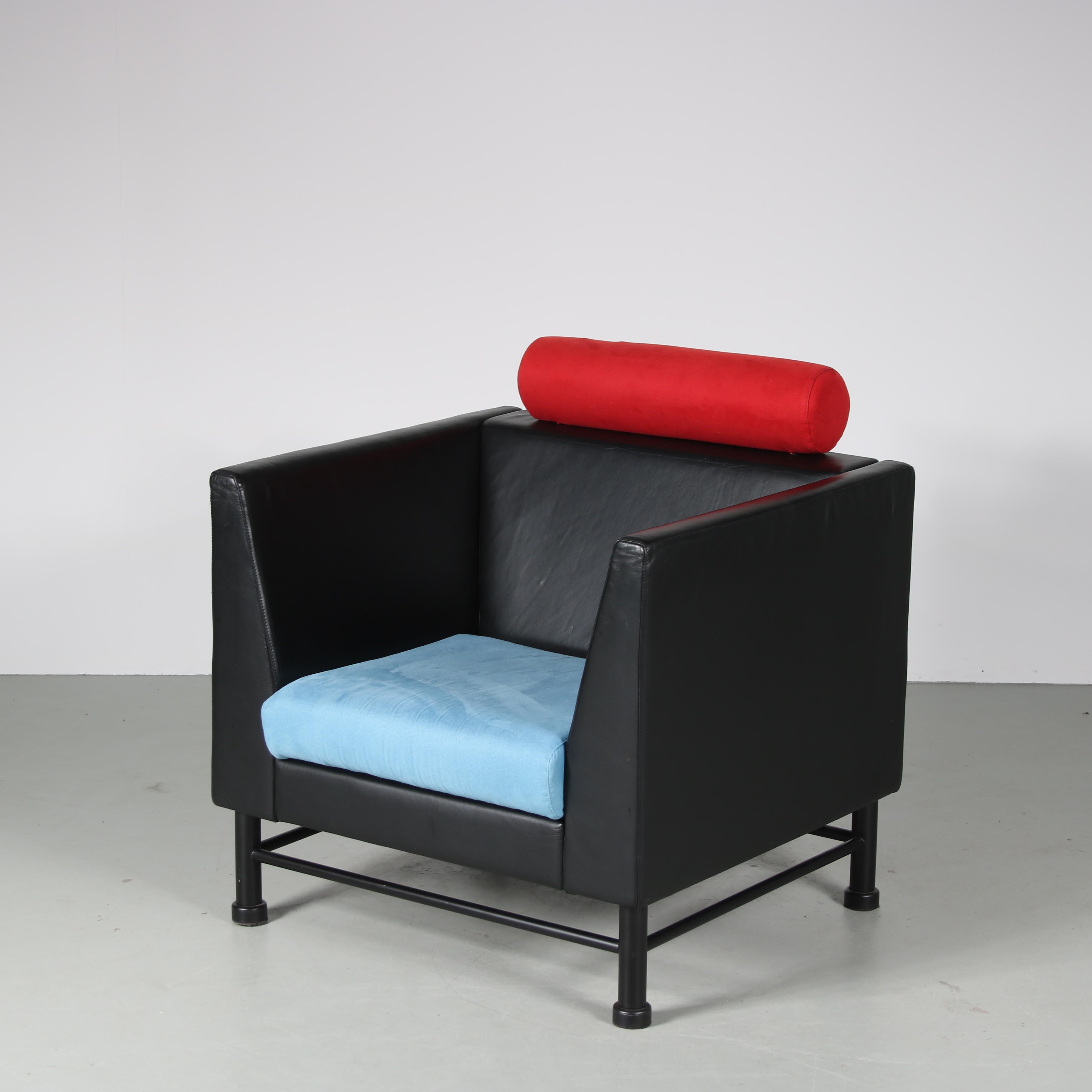 Leather Pair of “East Side” Chairs by Ettore Sottsass for Knoll International, USA, 1980