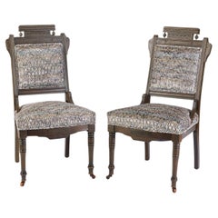 Pair of Eastlake Antique Side Chairs in Tiano Gunmetal Velvet
