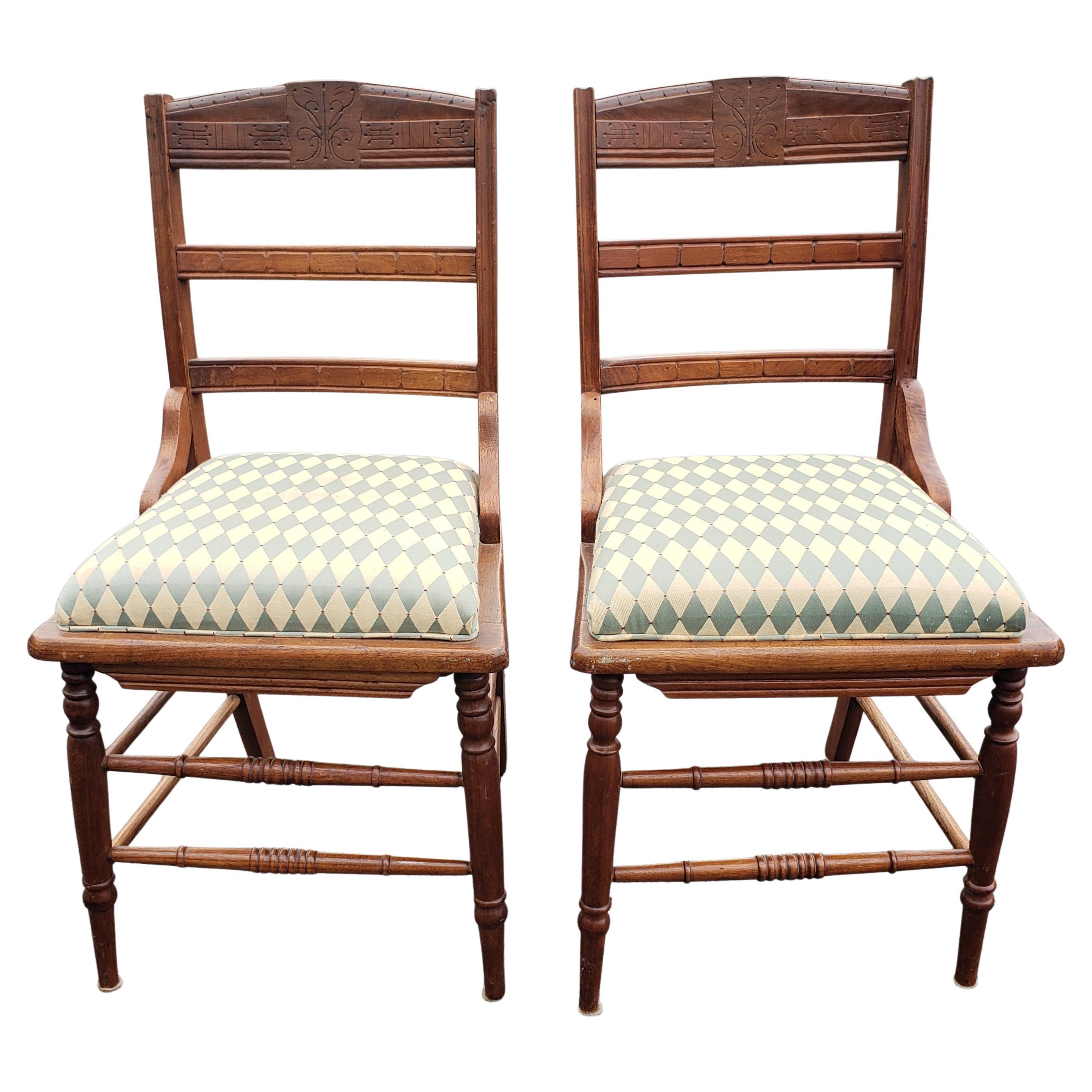 Pair of Eastlake Victorian Reupholstered Side Chairs For Sale