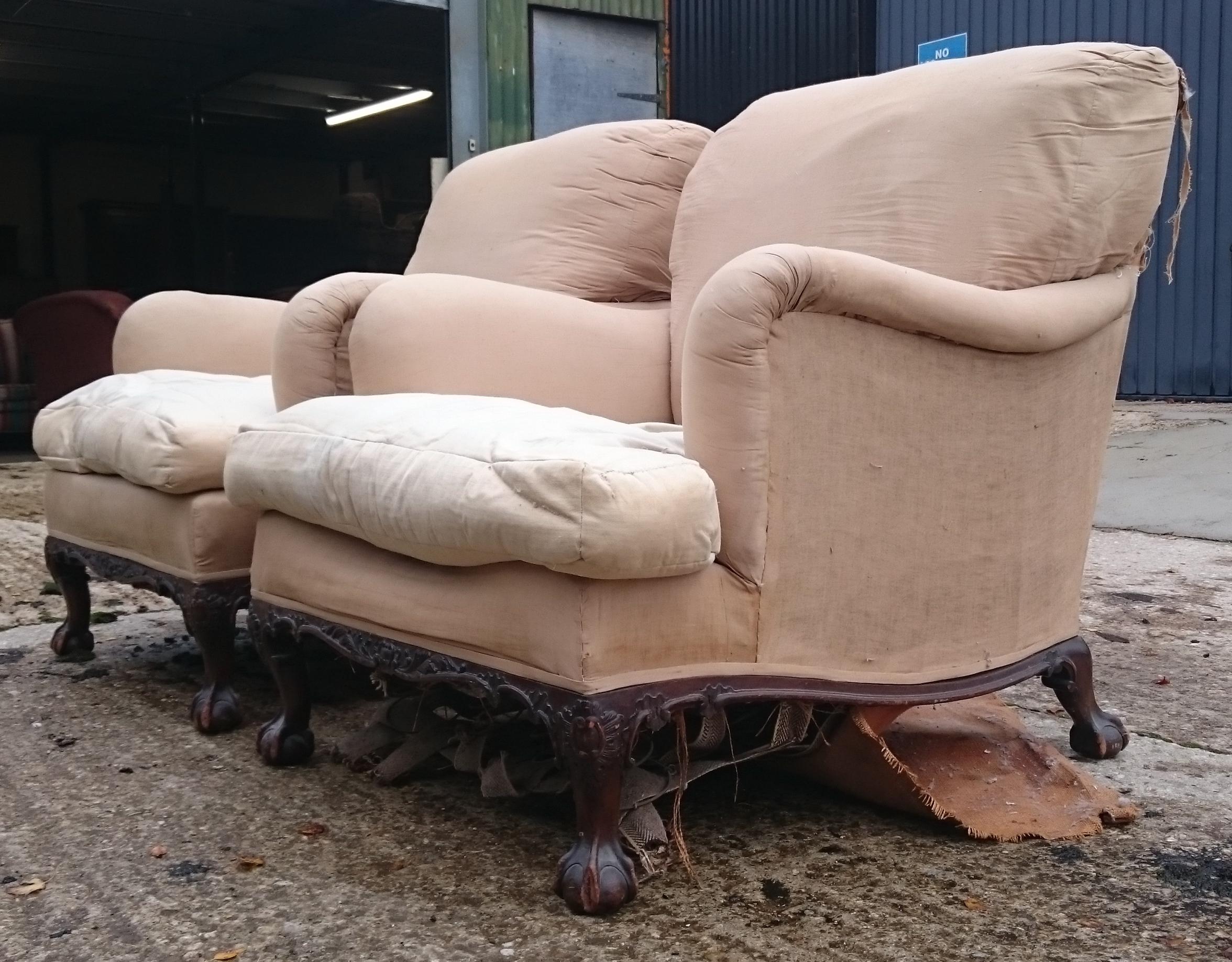 Walnut Pair of Easy Armchairs Made by Howard and Sons of London