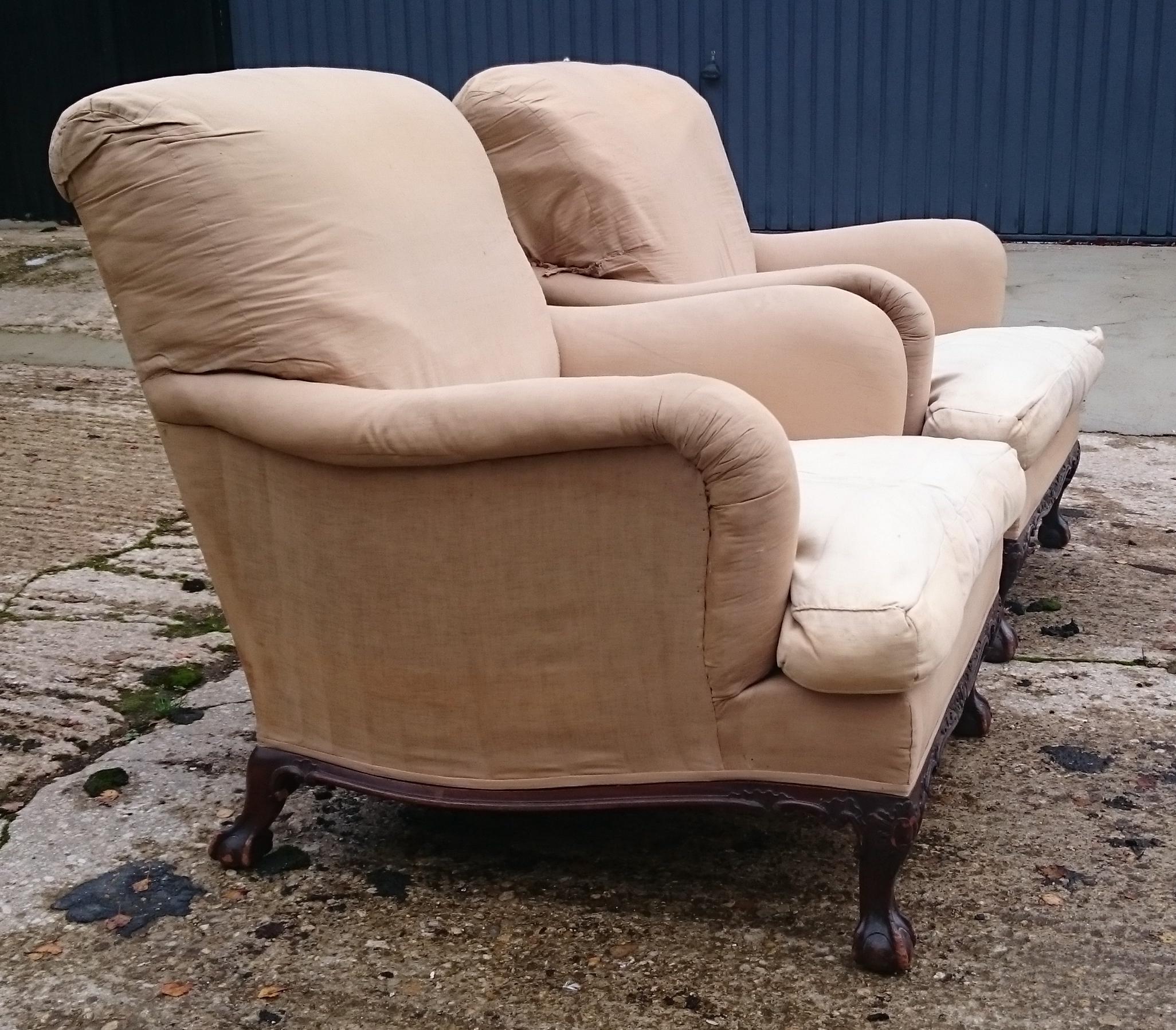 British Pair of Easy Armchairs Made by Howard and Sons of London