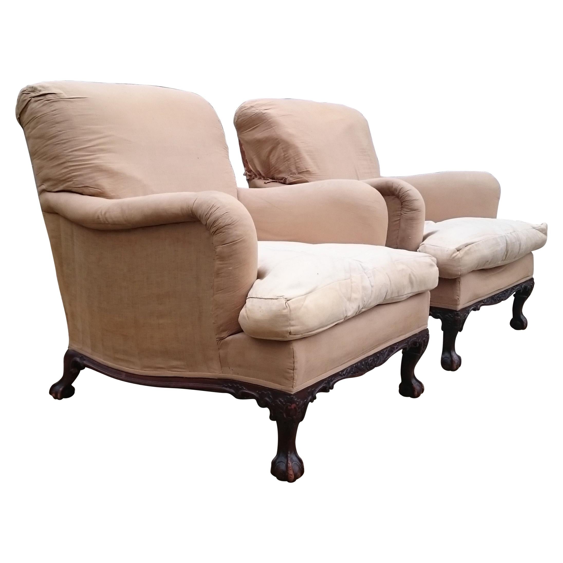 Pair of Easy Armchairs Made by Howard and Sons of London