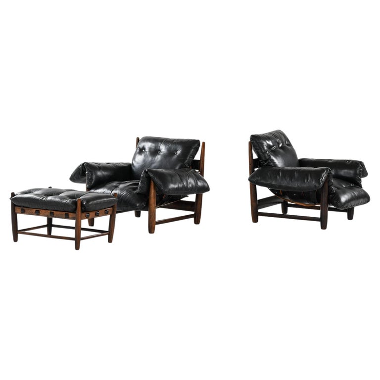 Sergio Rodrigues easy chairs and stool, 1957, offered by Studio Schalling