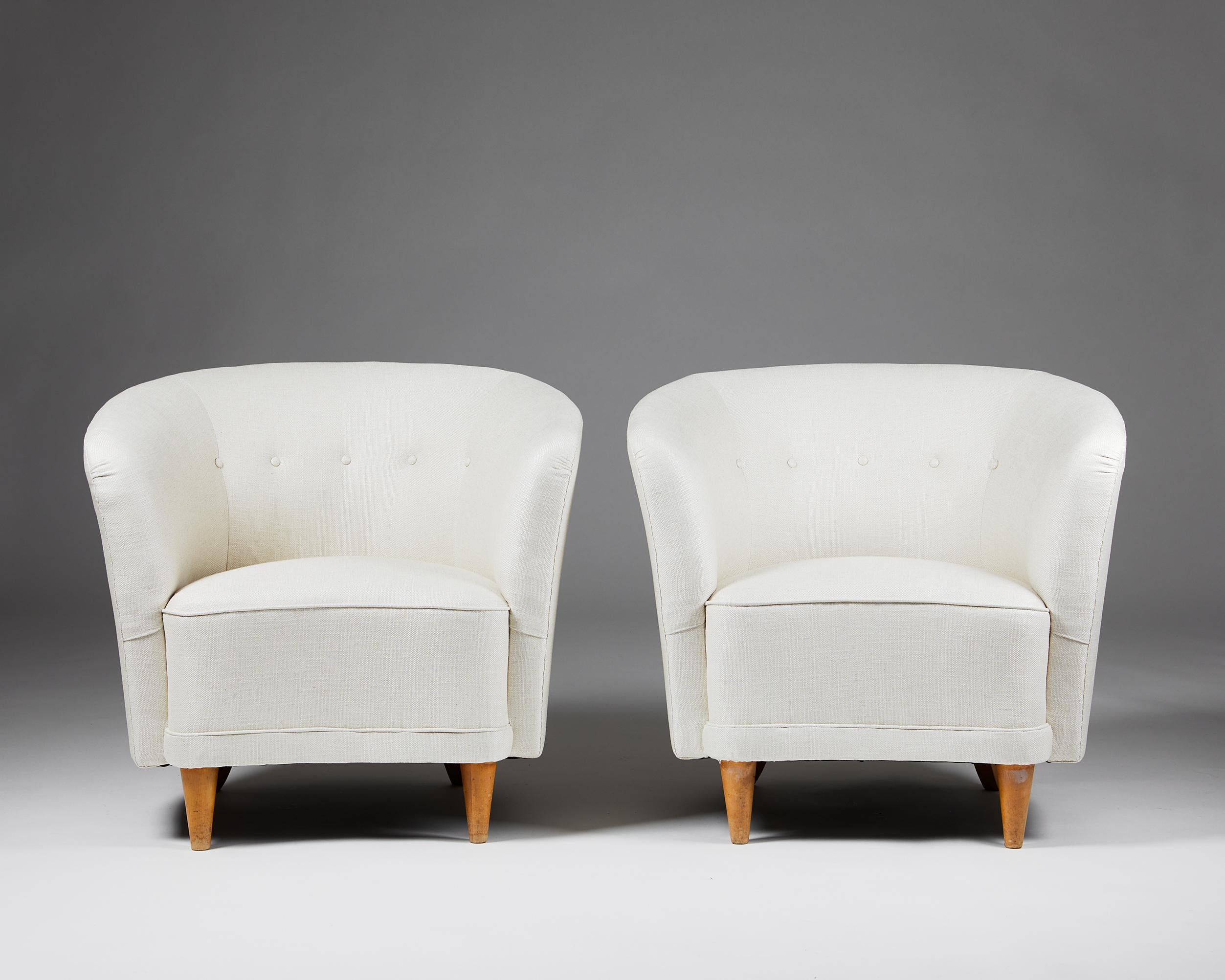 Mid-Century Modern Pair of Easy Chairs Attributed to Carl Johan Boman, Finland, 1950's