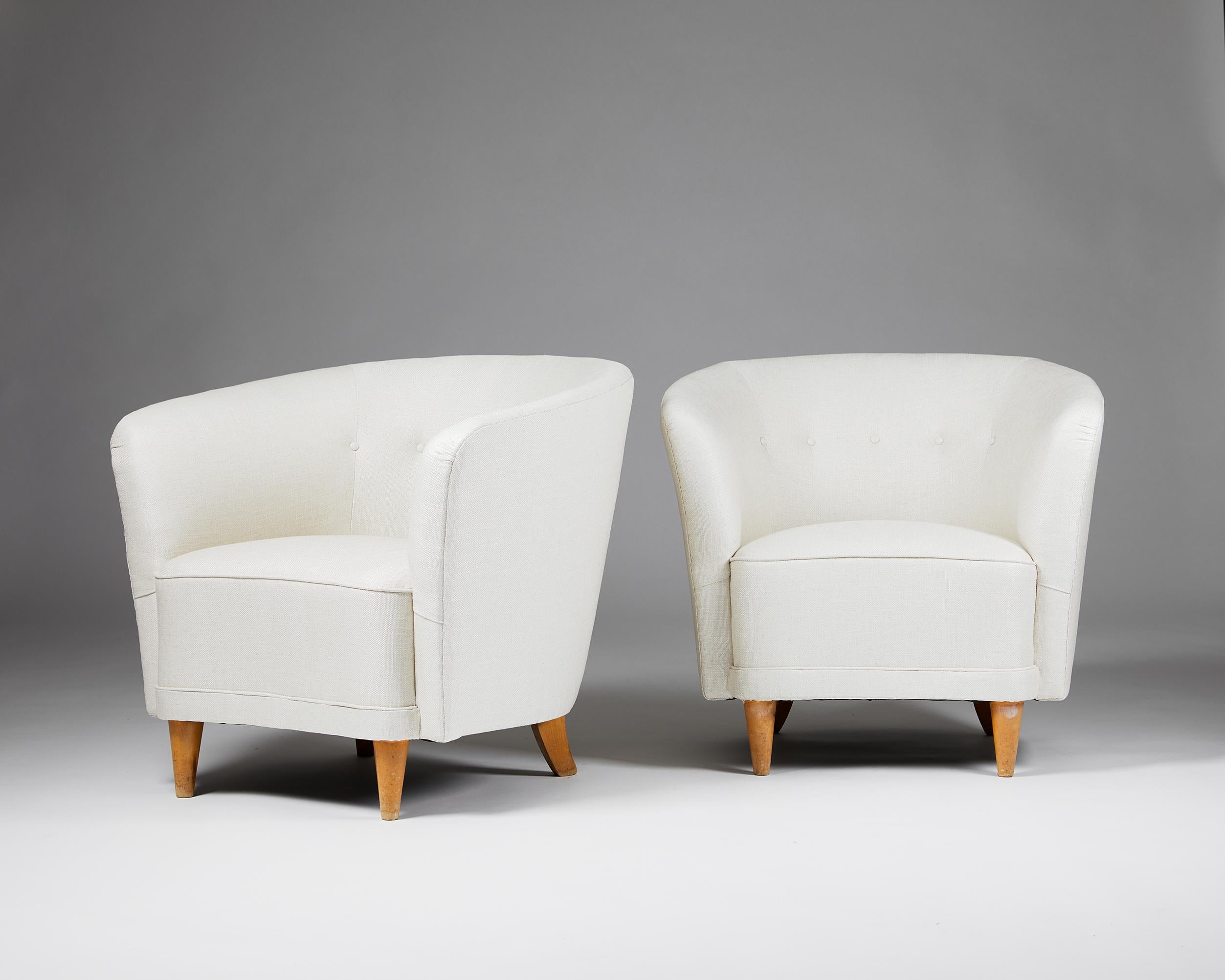 Mid-Century Modern Pair of Easy Chairs Attributed to Carl Johan Boman, Finland, 1950's
