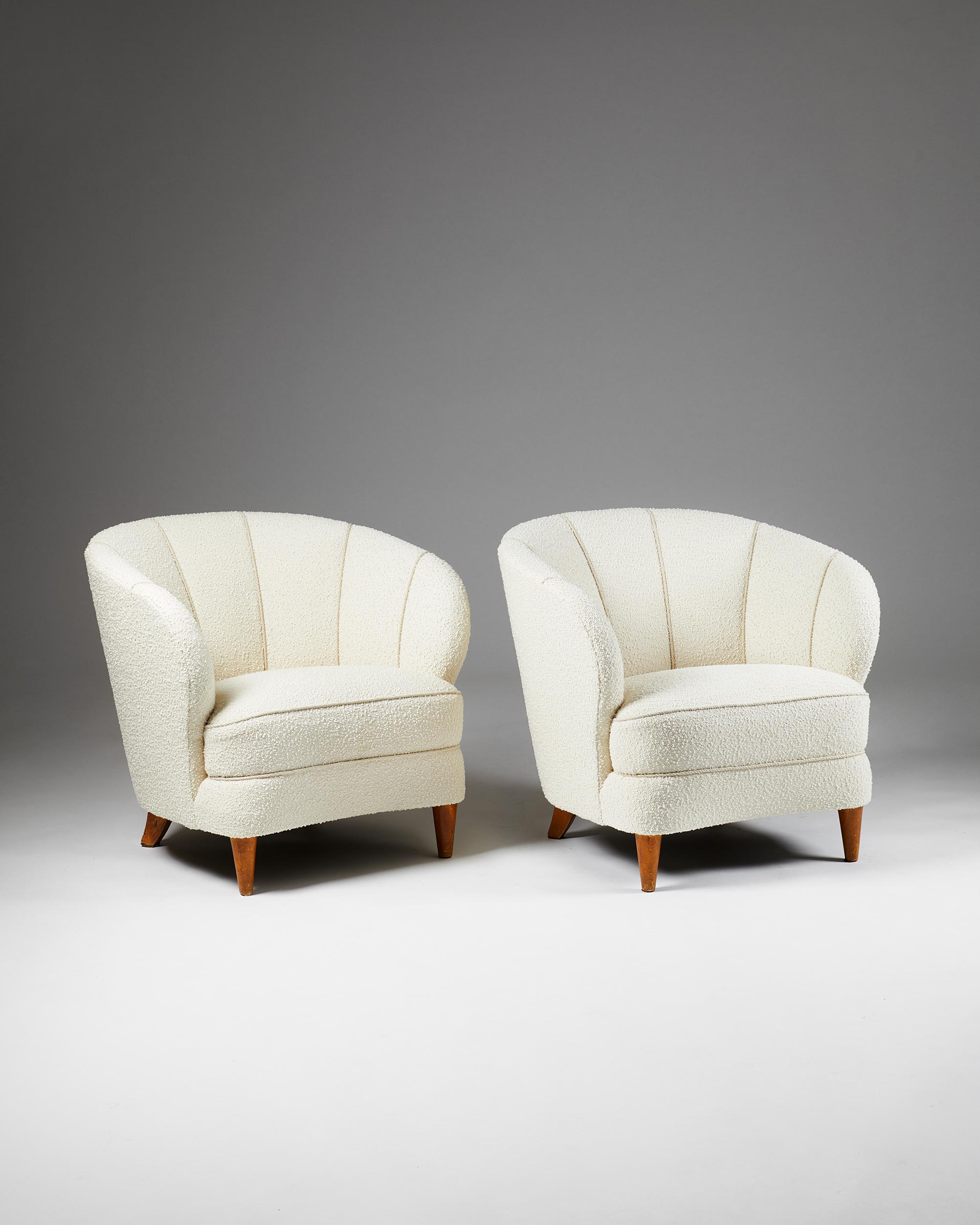 Mid-Century Modern Pair of Easy Chairs Attributed to Carl-Johan Boman, Finland, 1950s