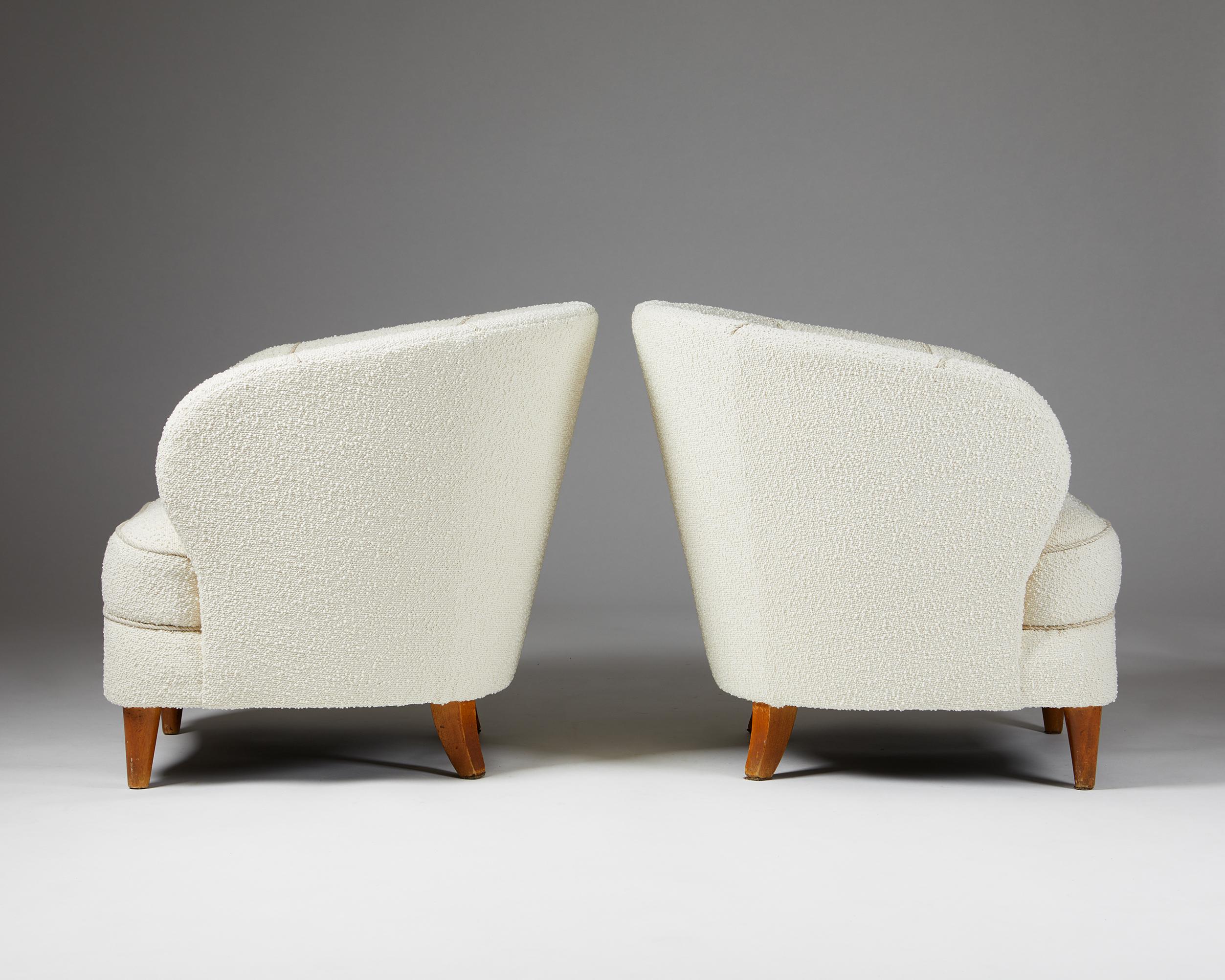 Wood Pair of Easy Chairs Attributed to Carl-Johan Boman, Finland, 1950s