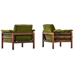 Pair of Easy Chairs Attributed to Percival Lafer in Rosewood and Velvet Fabric