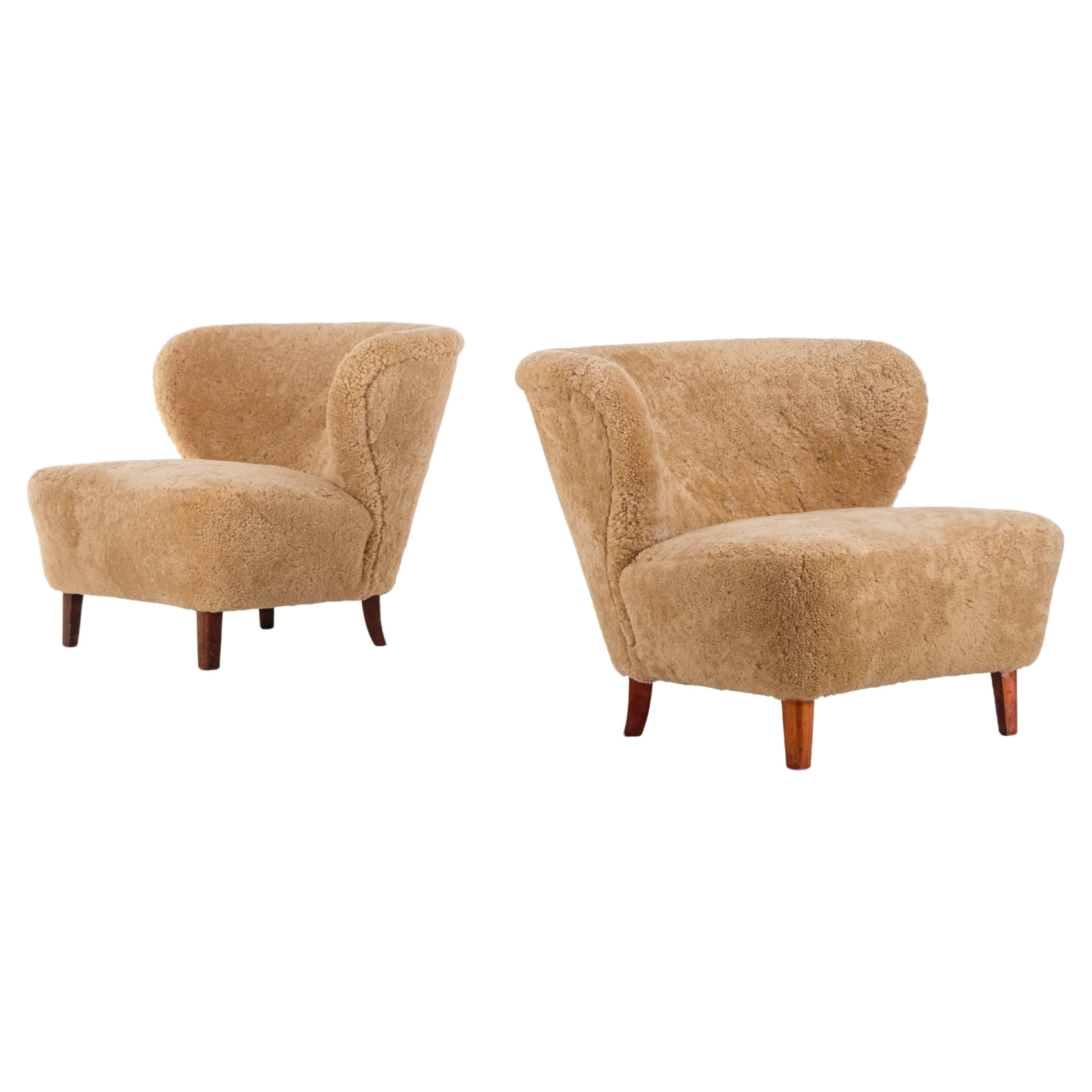 Pair of Easy Chairs by AB Erik Ek's Snickerifabrik, Malmö, Sweden, 1940s For Sale