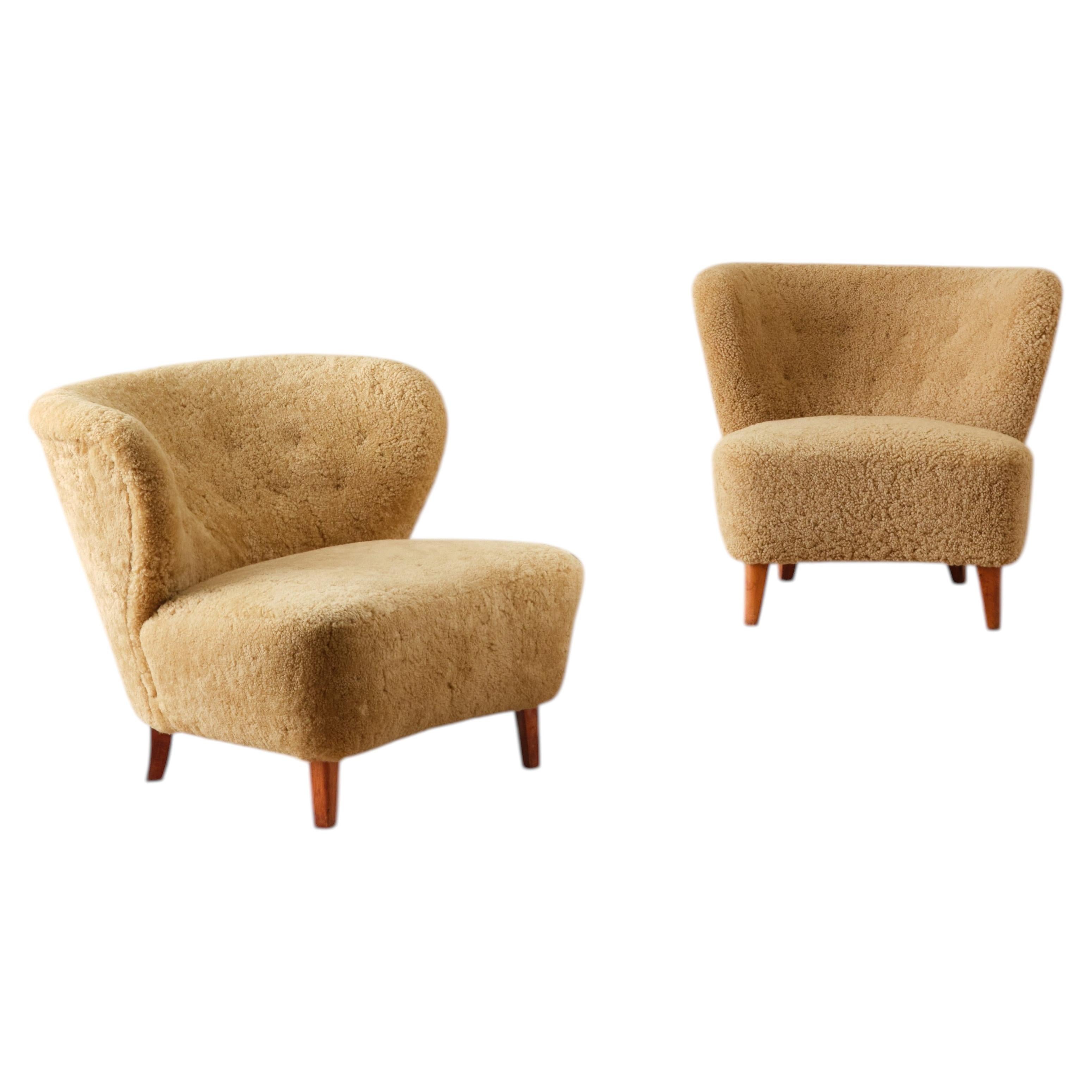 Pair of Easy Chairs by AB Erik Ek's Snickerifabrik, Malmö, Sweden, 1940s