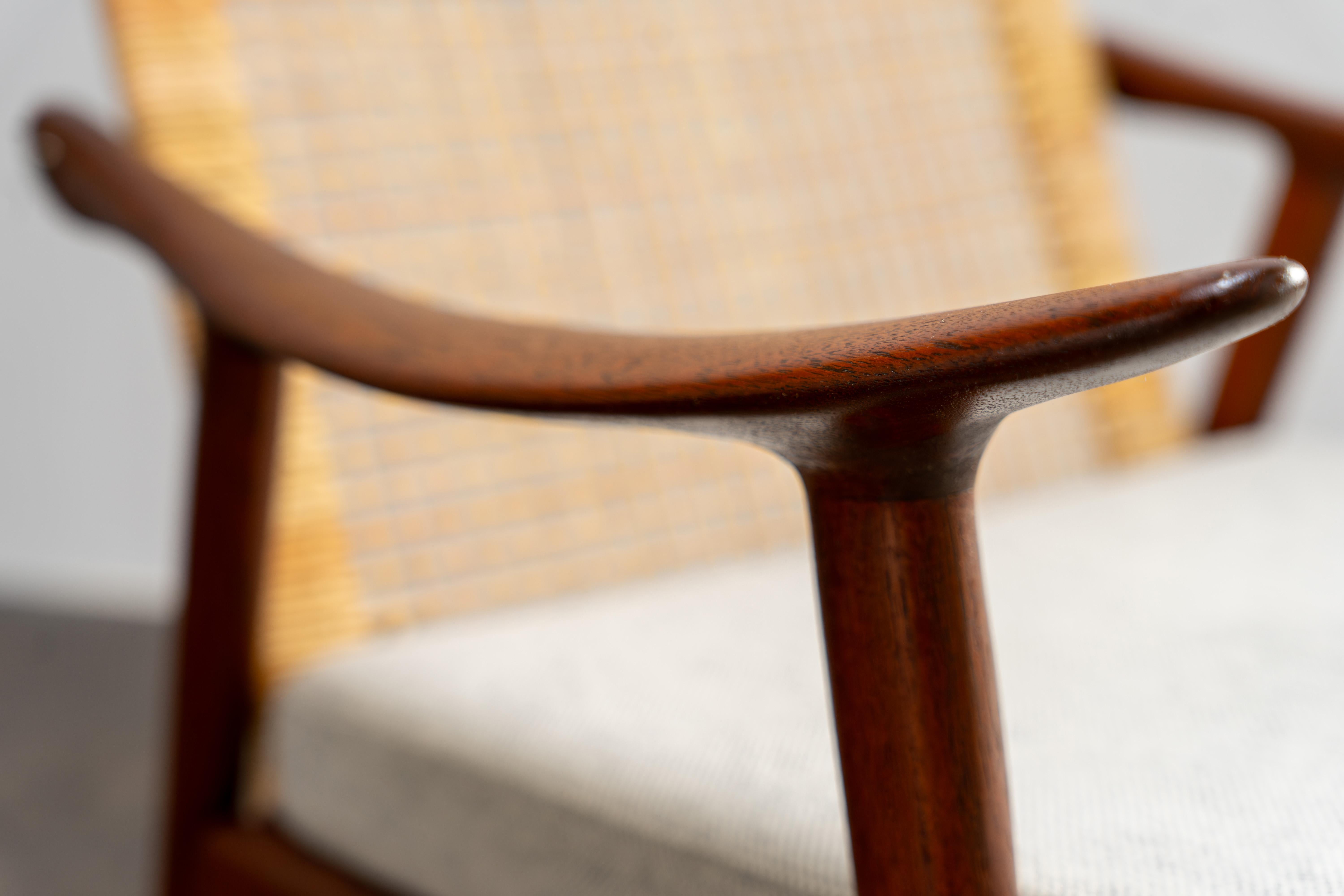 Norwegian Pair of Easy Chairs by Fredrik A. Kayser Teak and Rattan, Vatne Norway, 1950s