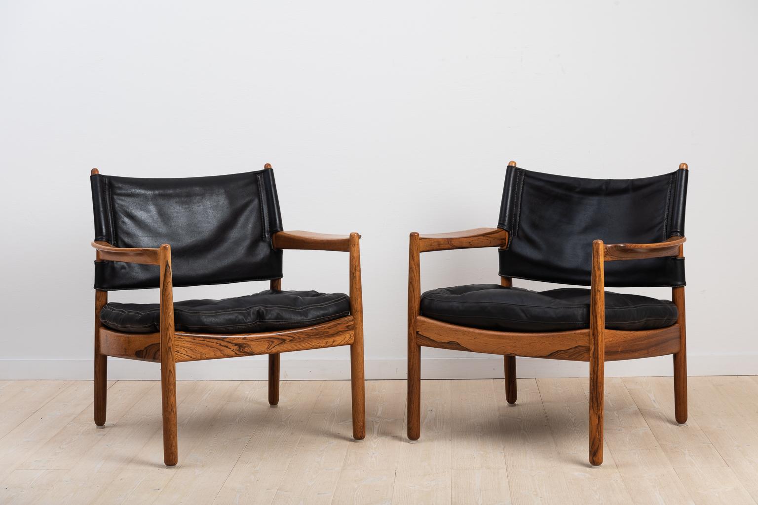 Rosewood Pair of Easy Chairs by Gunnar Myrstrand