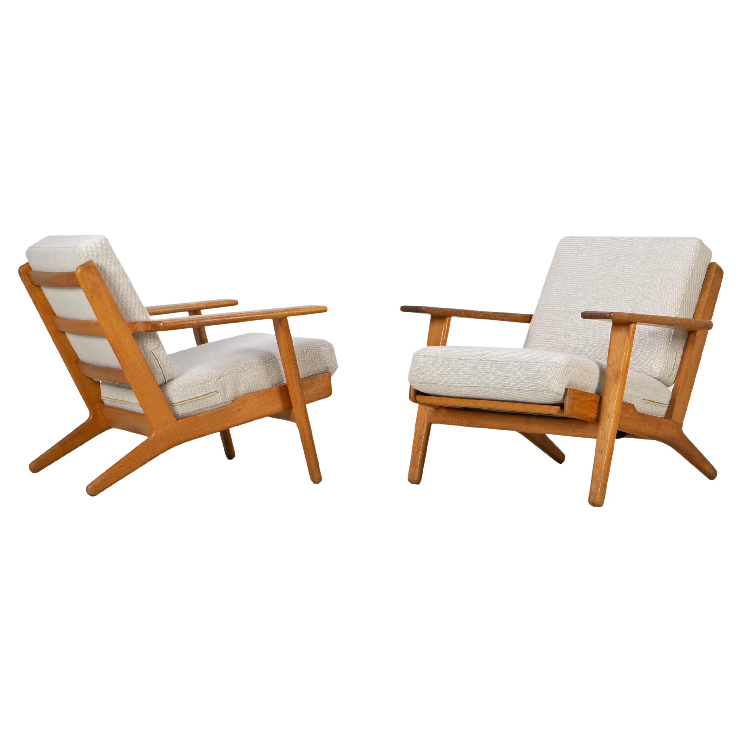 Pair of Easy Chairs by Hans Wegner GETAMA GE 290, Oak Wood Denmark 1960s