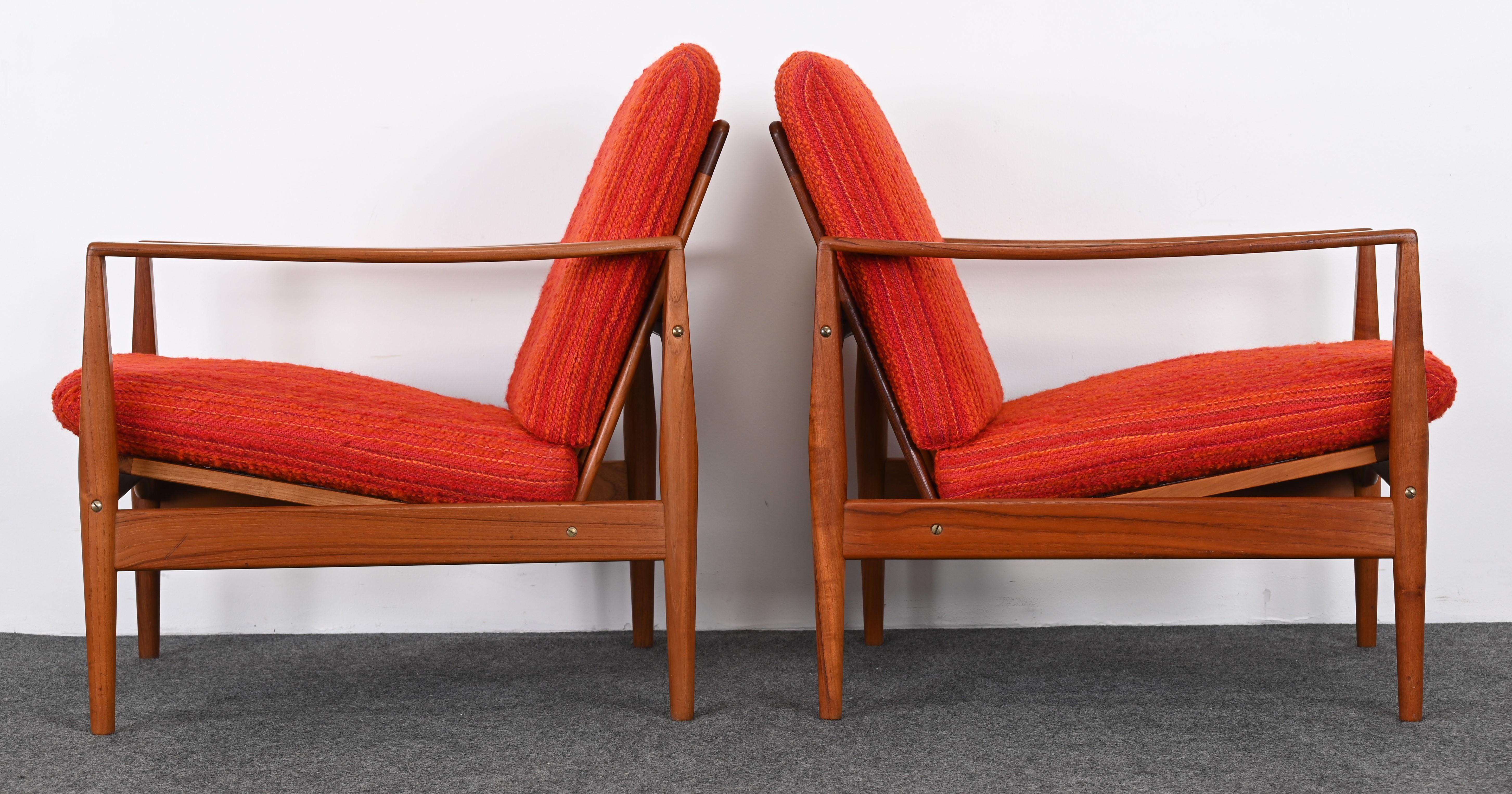 Pair of Easy Chairs by Illum Wikkelso for Niels Eilersen, Denmark, 1960s 11
