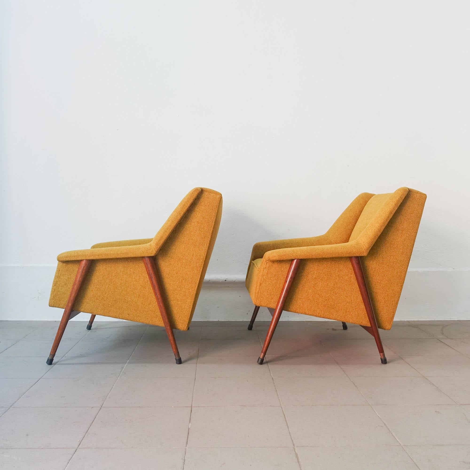 Brass Pair of Easy Chairs, by José Espinho for Olaio, 1959 For Sale